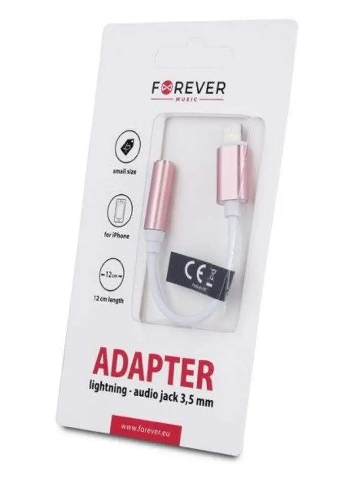 Adapter przejściówka IPHONE LIGHTNING AUDIO JACK 3 5 mm AUX różowy