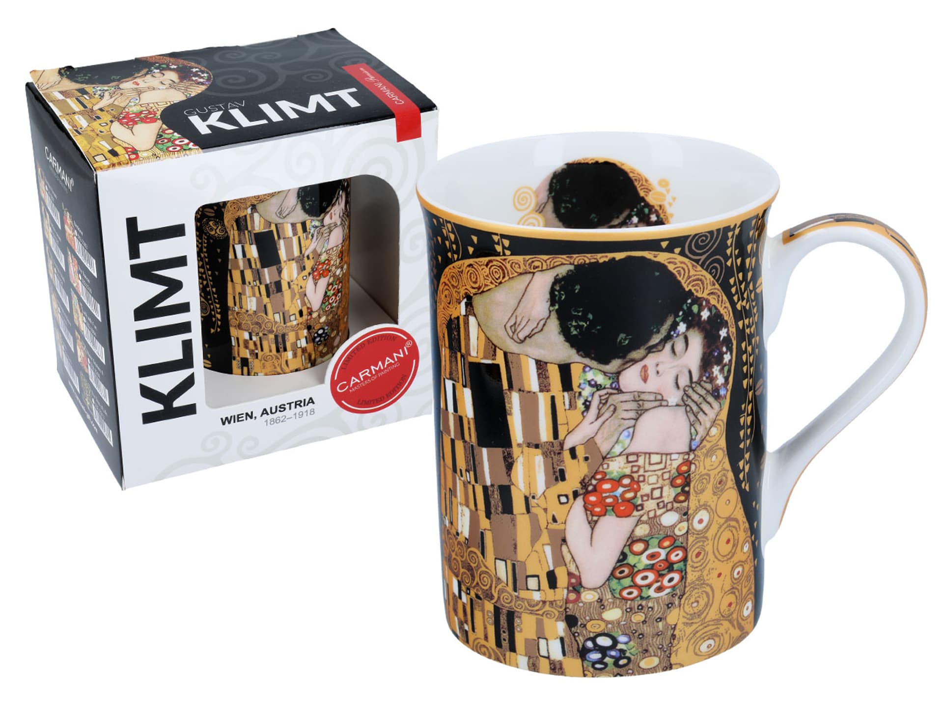 

Kubek Classic New - G. Klimt, Pocałunek (tło czarne, CARMANI)