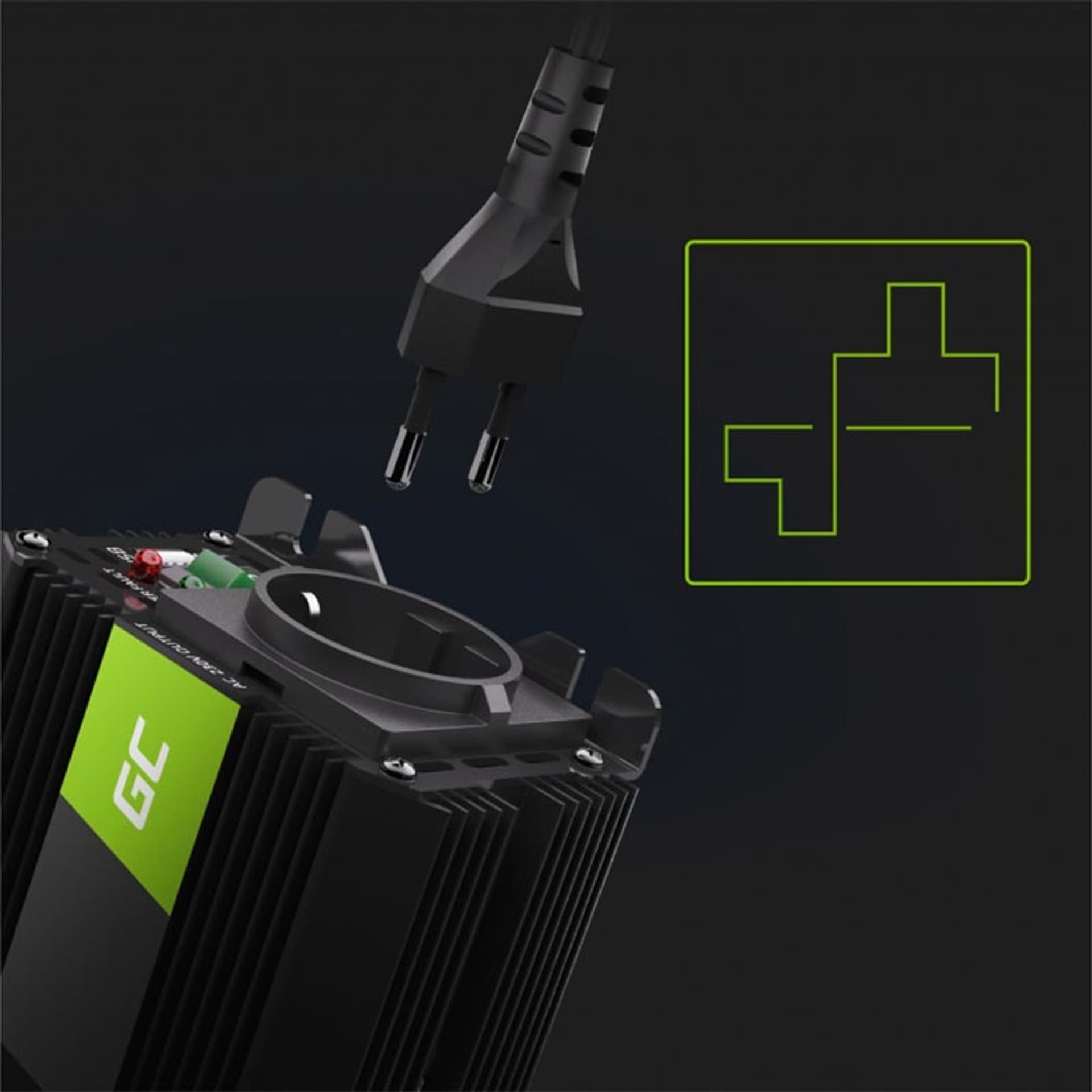 

Green Cell - Przetwornica napięcia Inwerter PRO 12V na 230V 500W/1000W Modyfikowana sinusoida