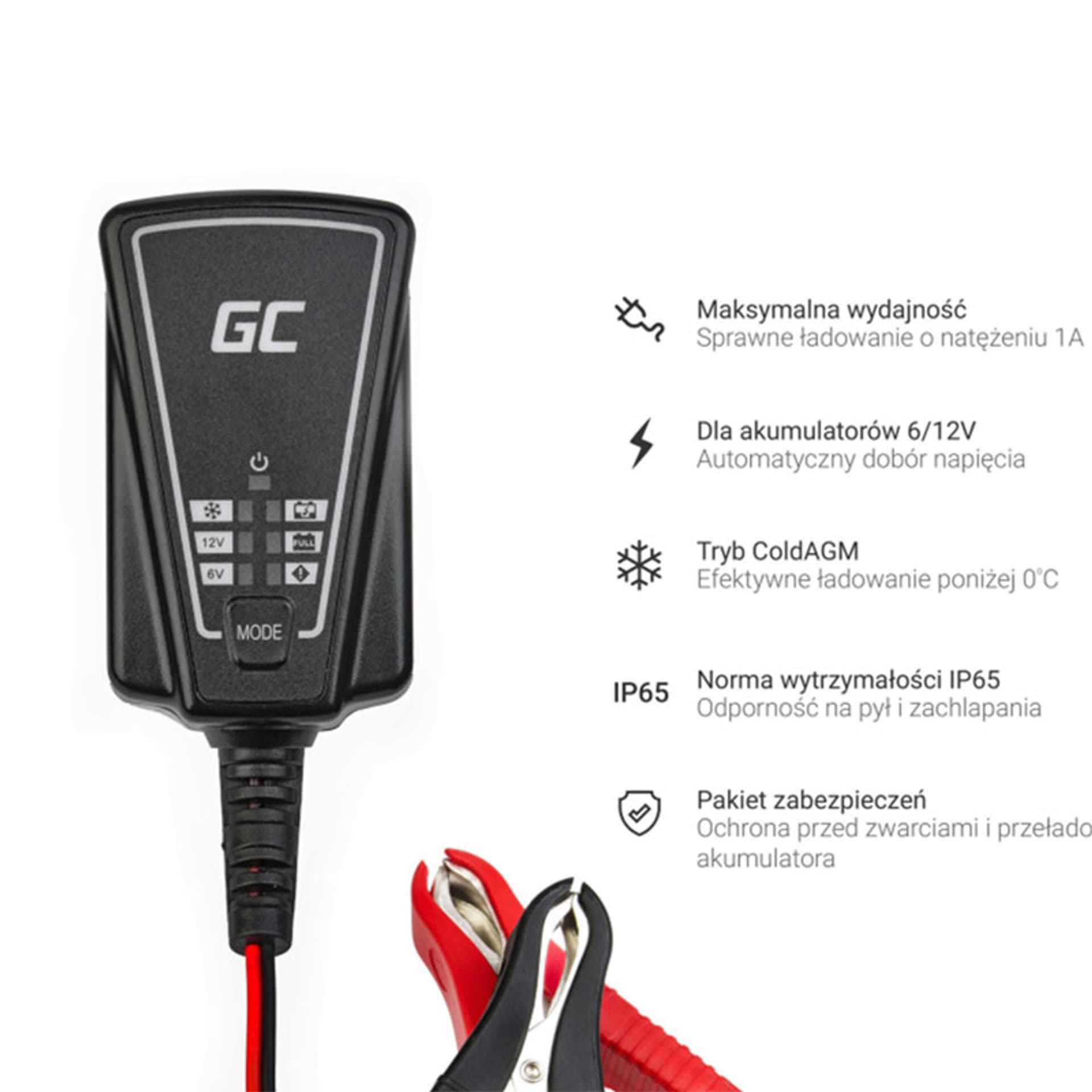 

Green Cell - Ładowarka, prostownik do Akumulatorów 6V / 12V (1A)