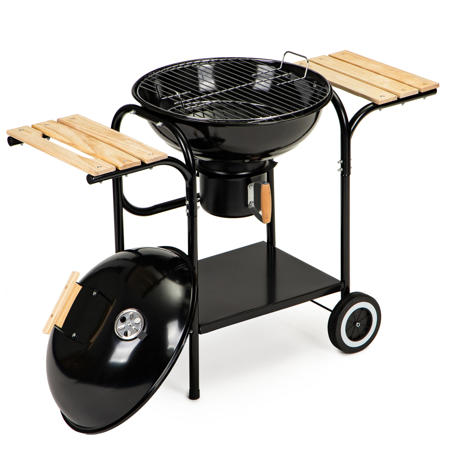 

Grill ogrodowy z pokrywą i półkami