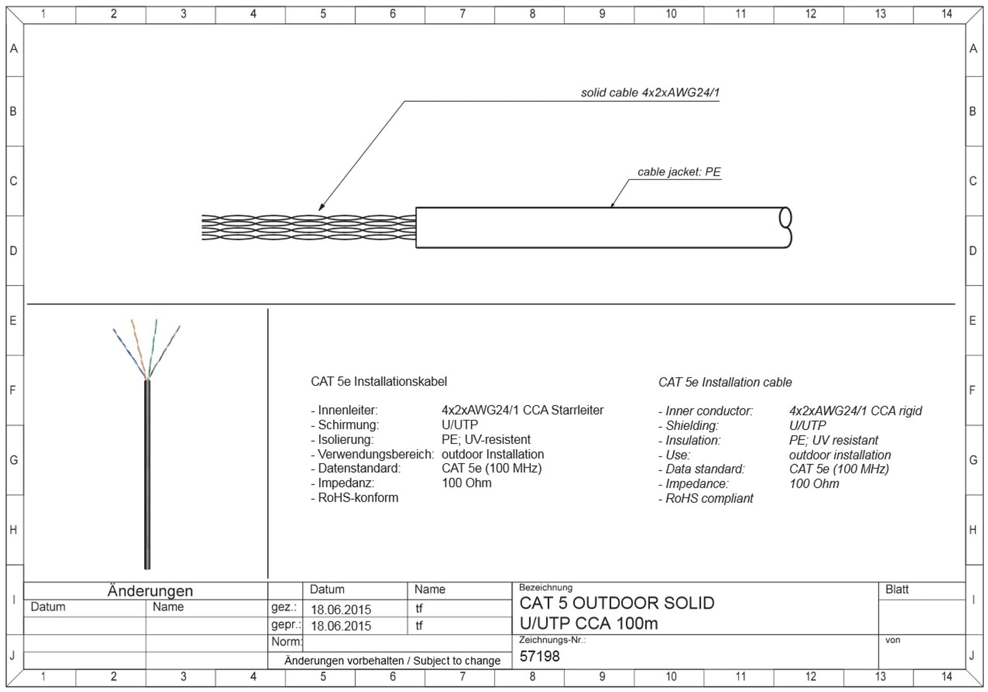 

Skrętka CAT6 U/UTP PE żel AWG 24/7 Goobay 100m