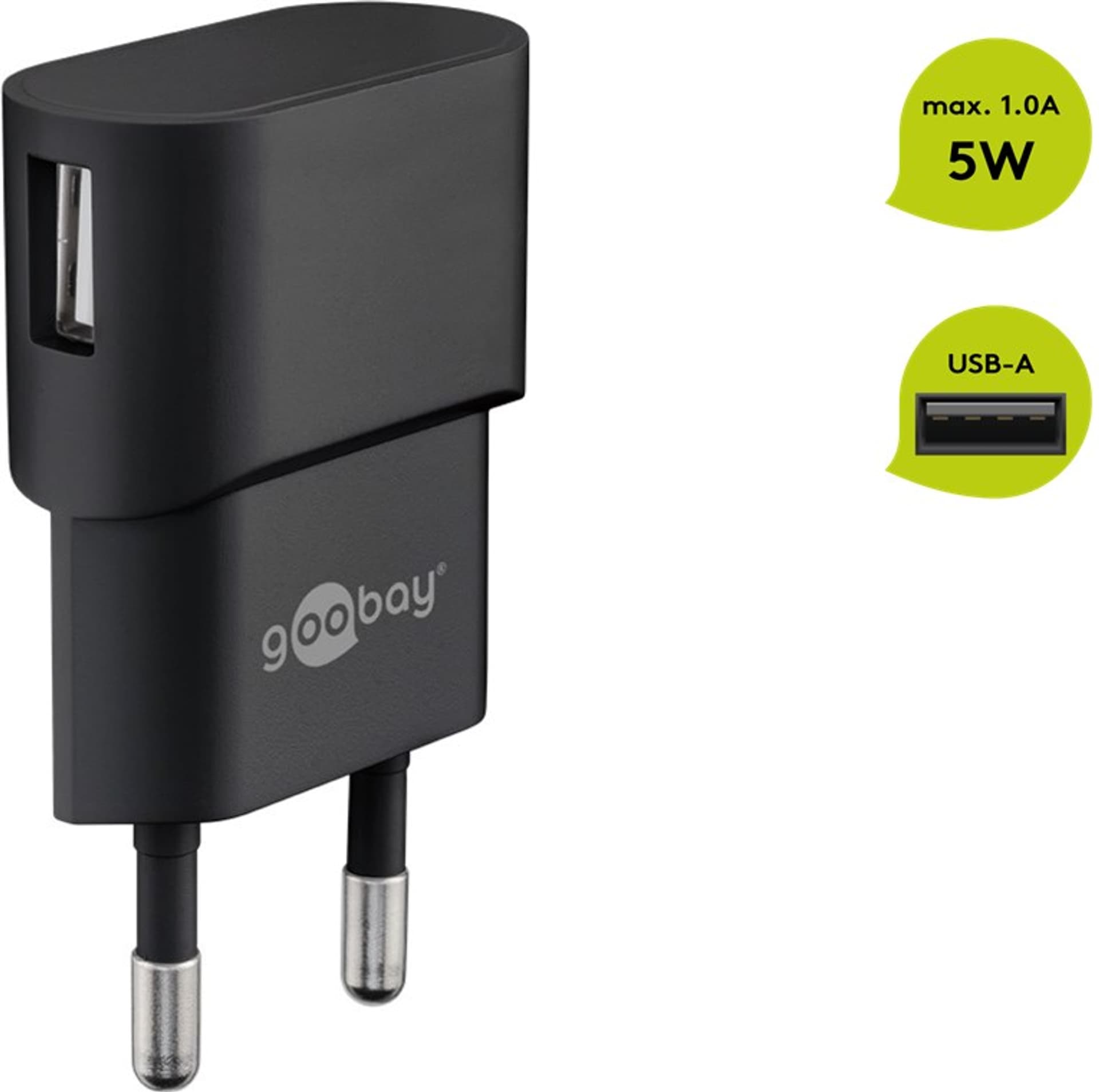

Ładowarka sieciowa USB 1A 5W Goobay czarna