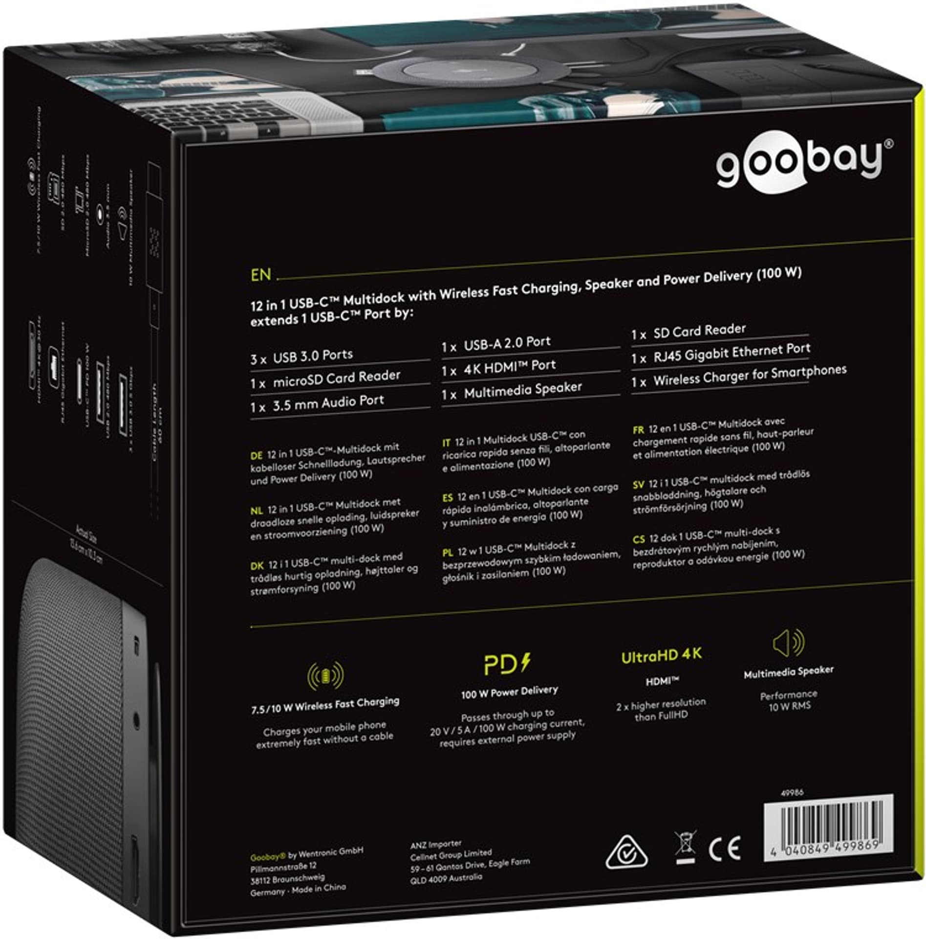 

Multiport Goobay USB-C HDMI RJ45 USB SD AUX QI Spk