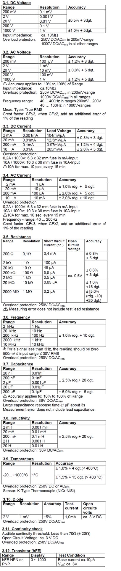 

Multimetr cyfrowy DCV ACV DCA ACA PeakTech 2005A