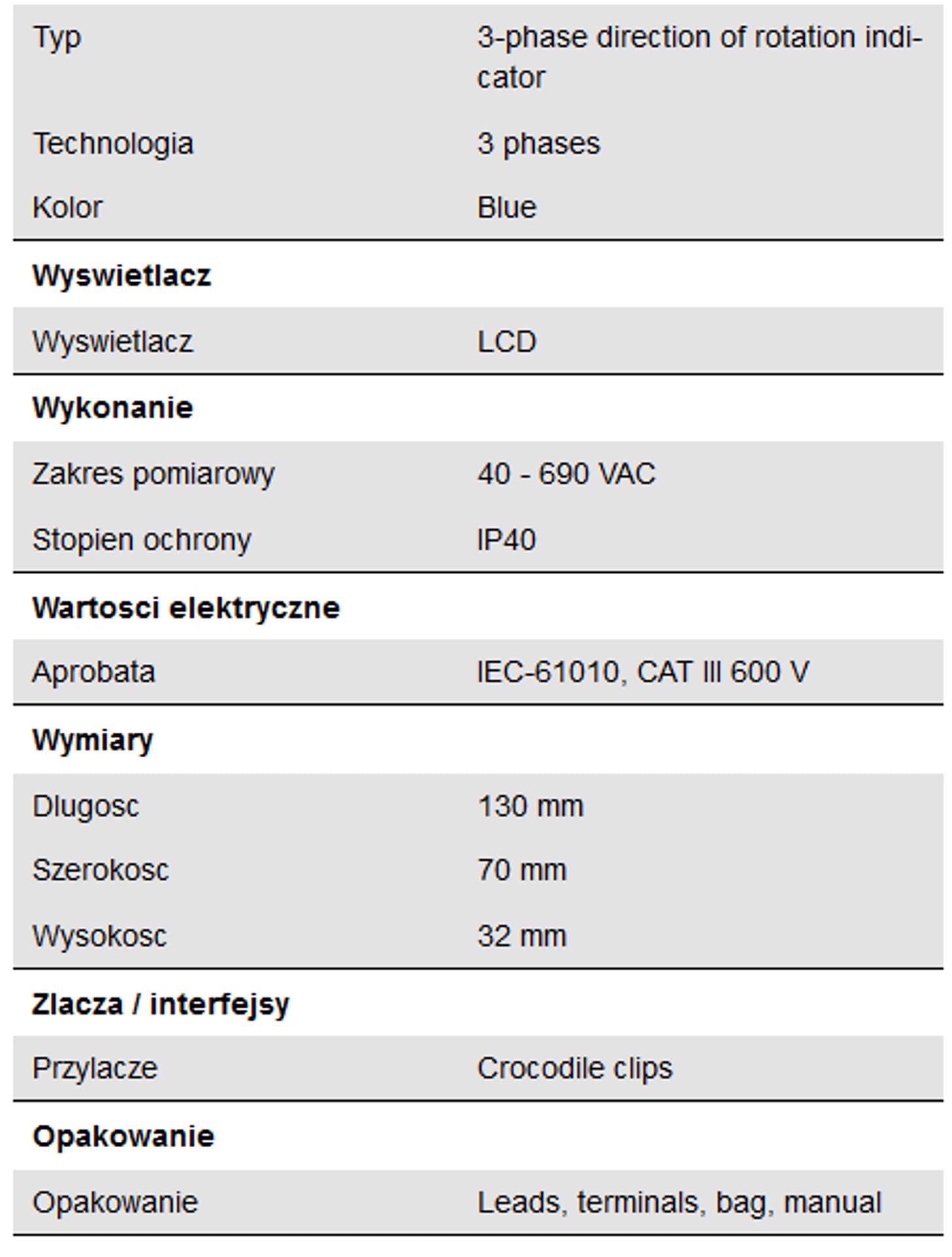 

Trójfazowy wskaźnik kierunku obrotu Peaktech 2530