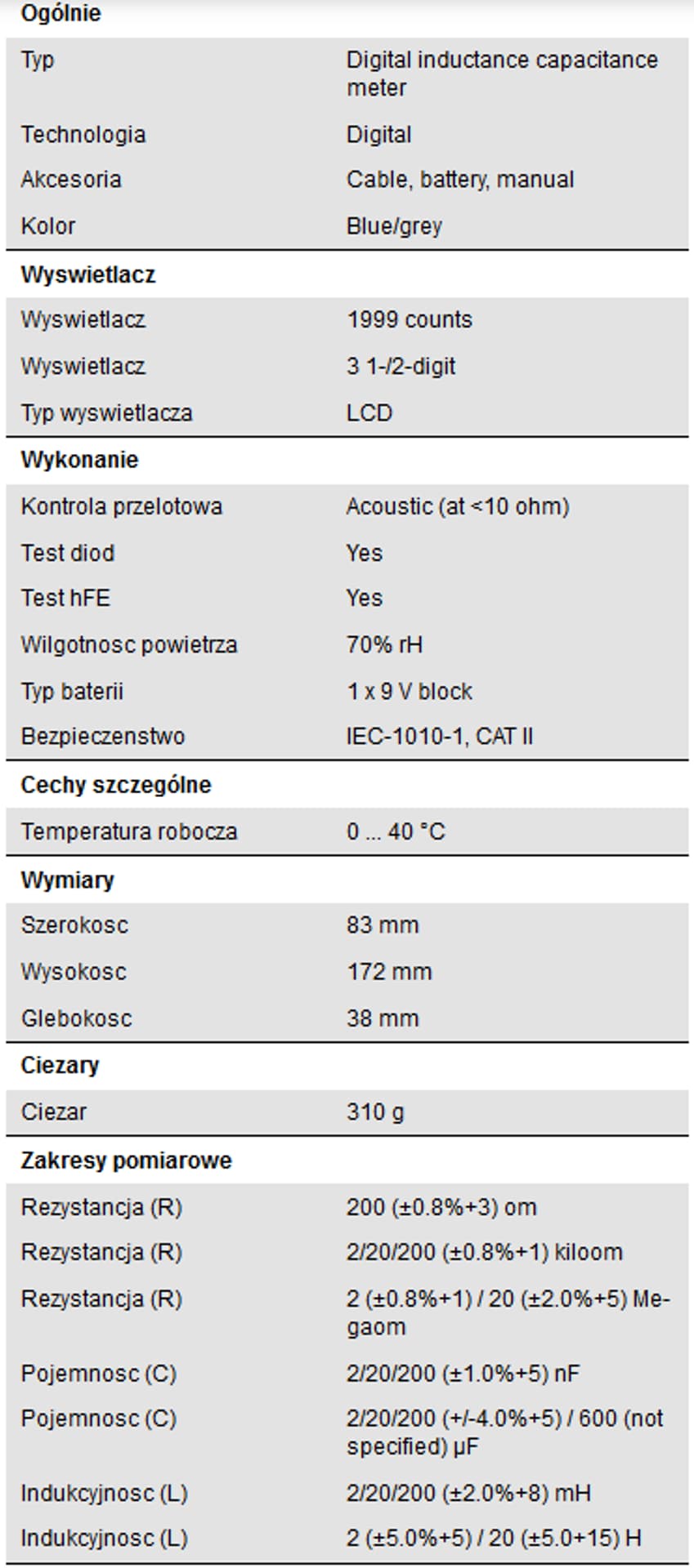 

Tester indukcyjności i rezystancji PeakTech 3730