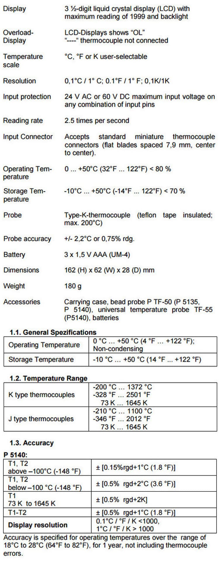 

Cyfrowy Miernik Temperatury 2-kanały PeakTech 5140