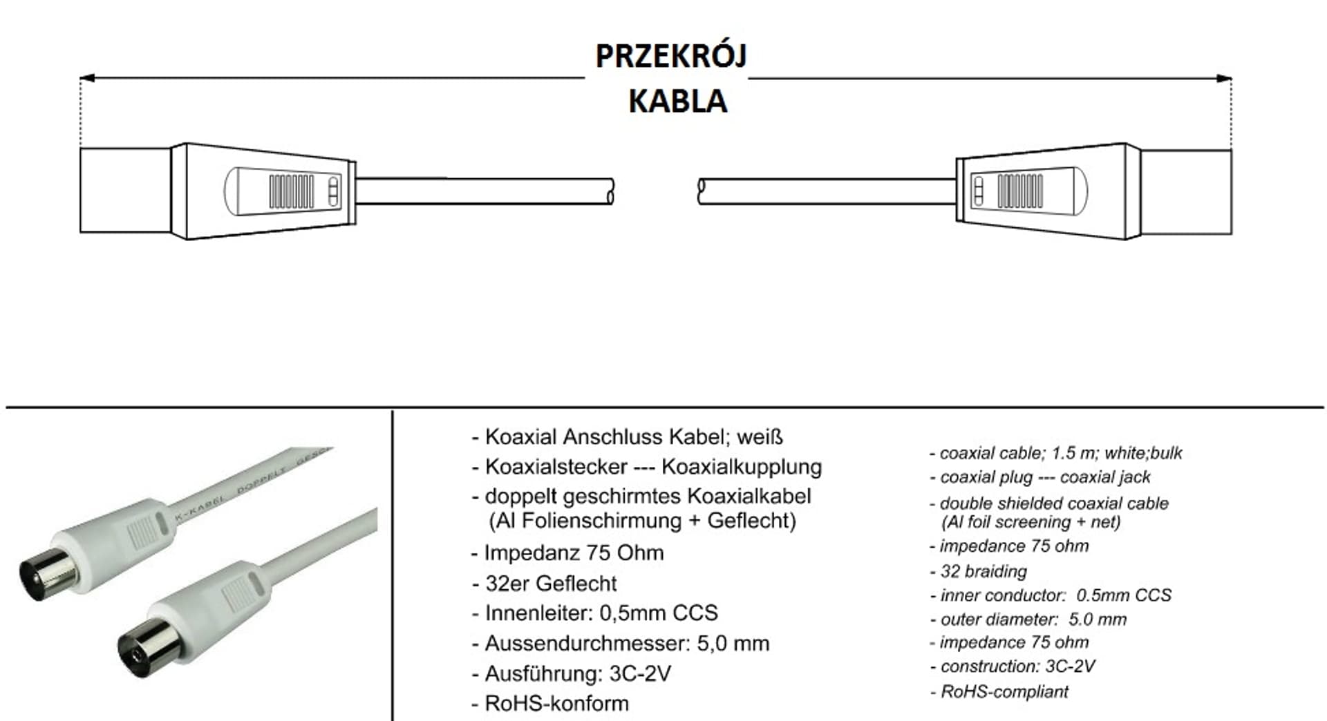 

Przyłącze TV IEC GN/WT Goobay białe 0,5m