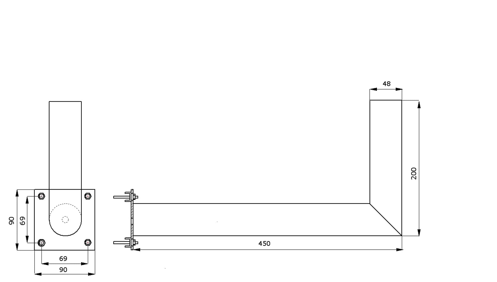 

Stojak balkonowy gięty L-40cm z rury 48mm