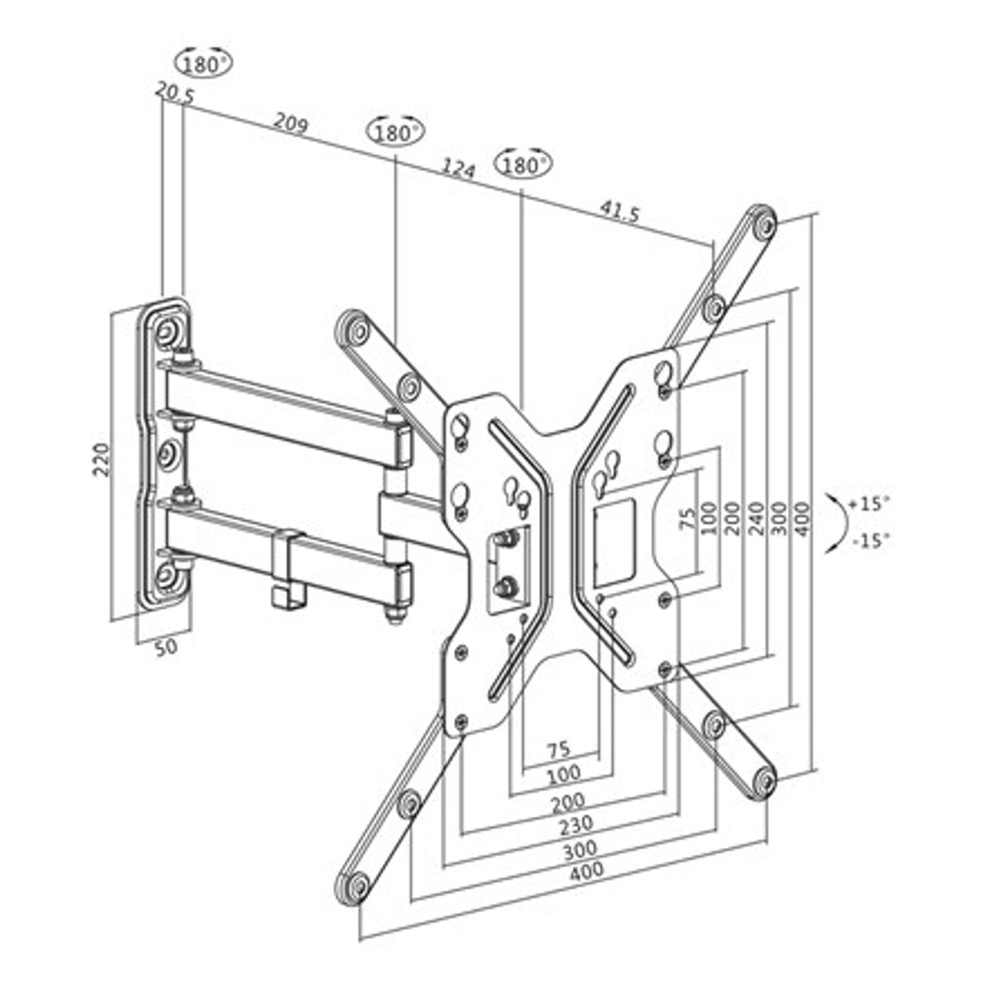 

Logilink BP0016 TV Wall mount, 23"-55", tilt +15°-15°,swievel +-90°, 395mm