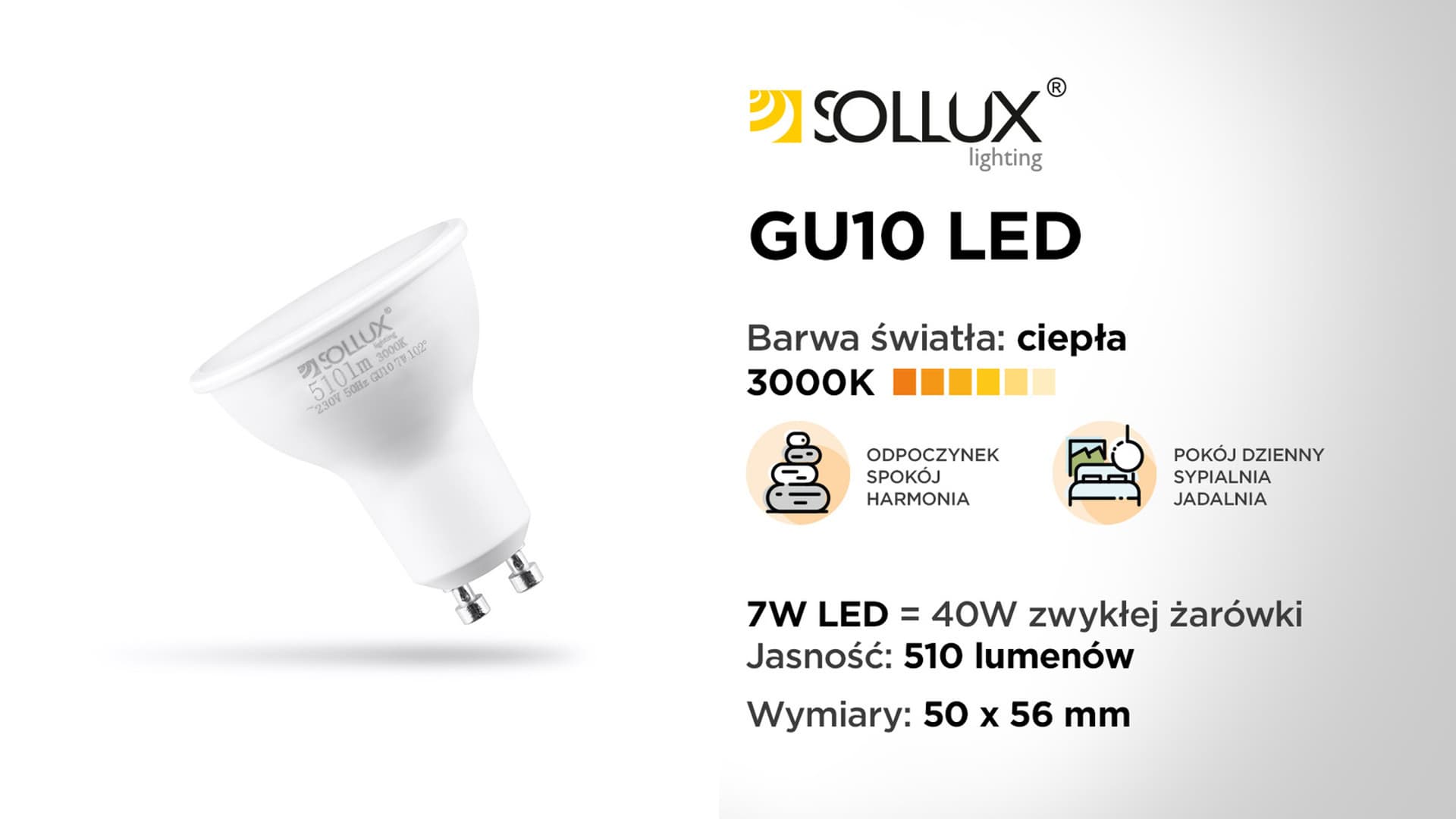 

Żarówka LED GU10 3000K 7W 510lm