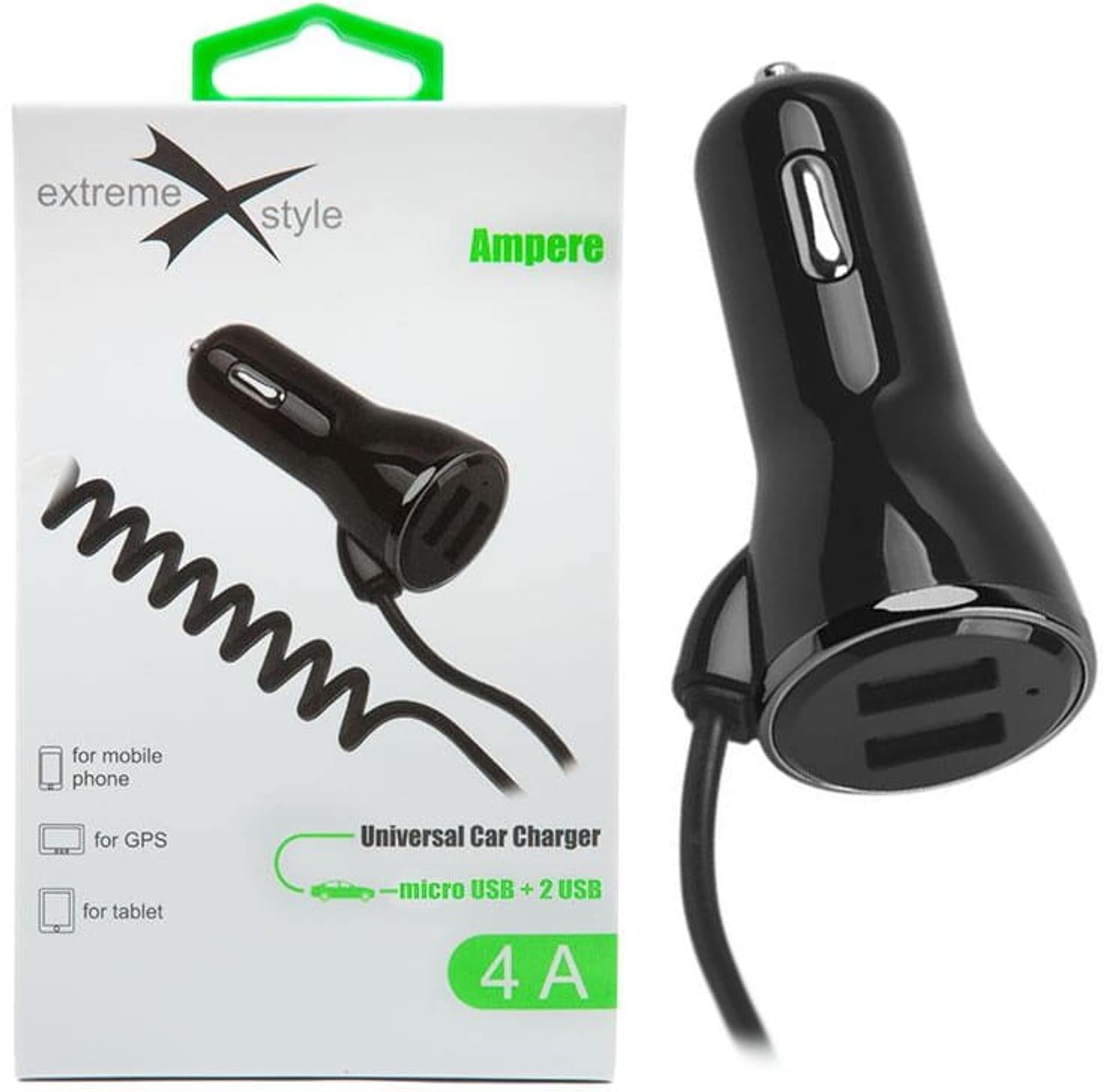 Ładowarka samochodowa micro USB + 2xUSB 4A