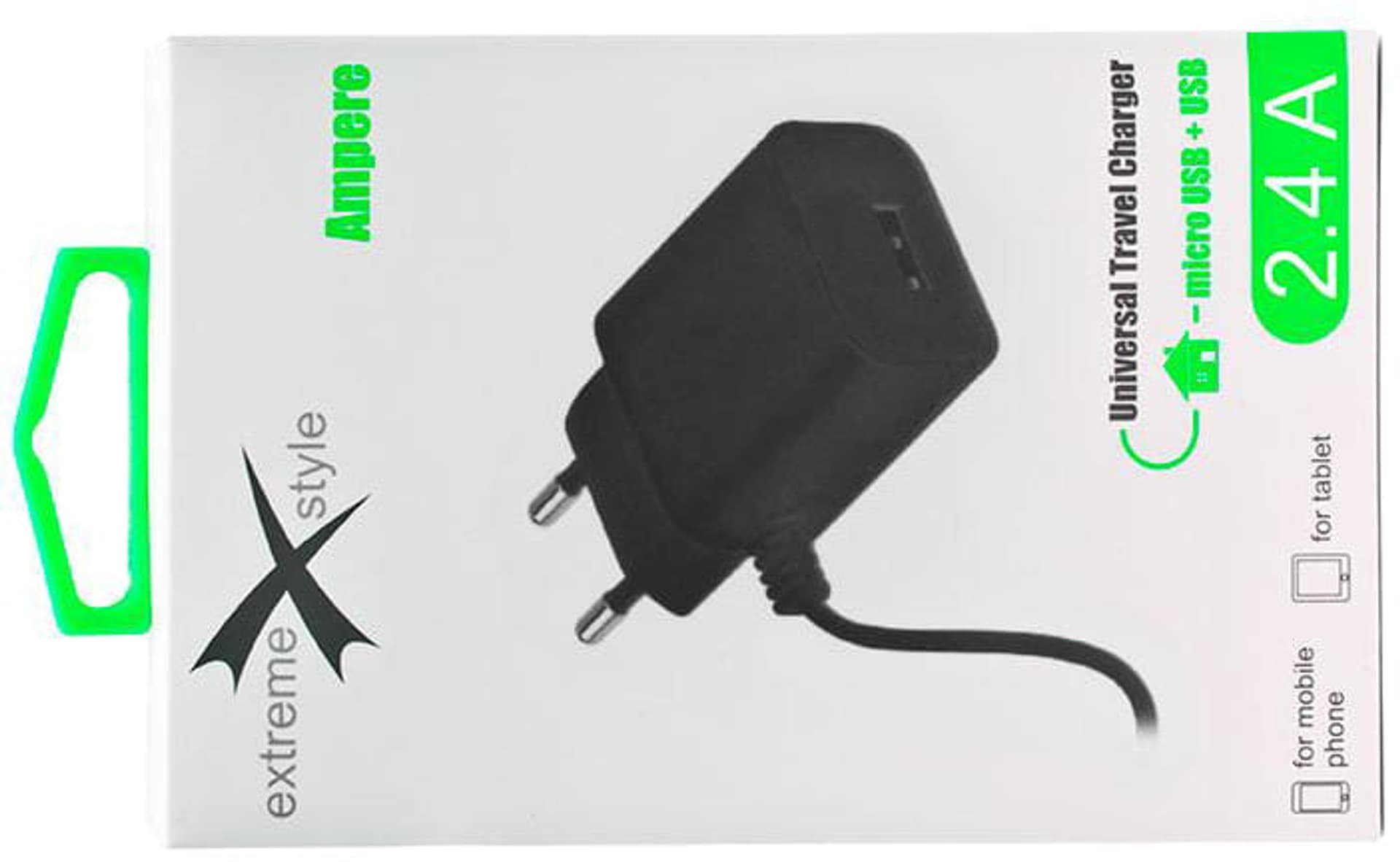 

Ładowarka sieciowa micro USB + USB 2.4A (czarna)