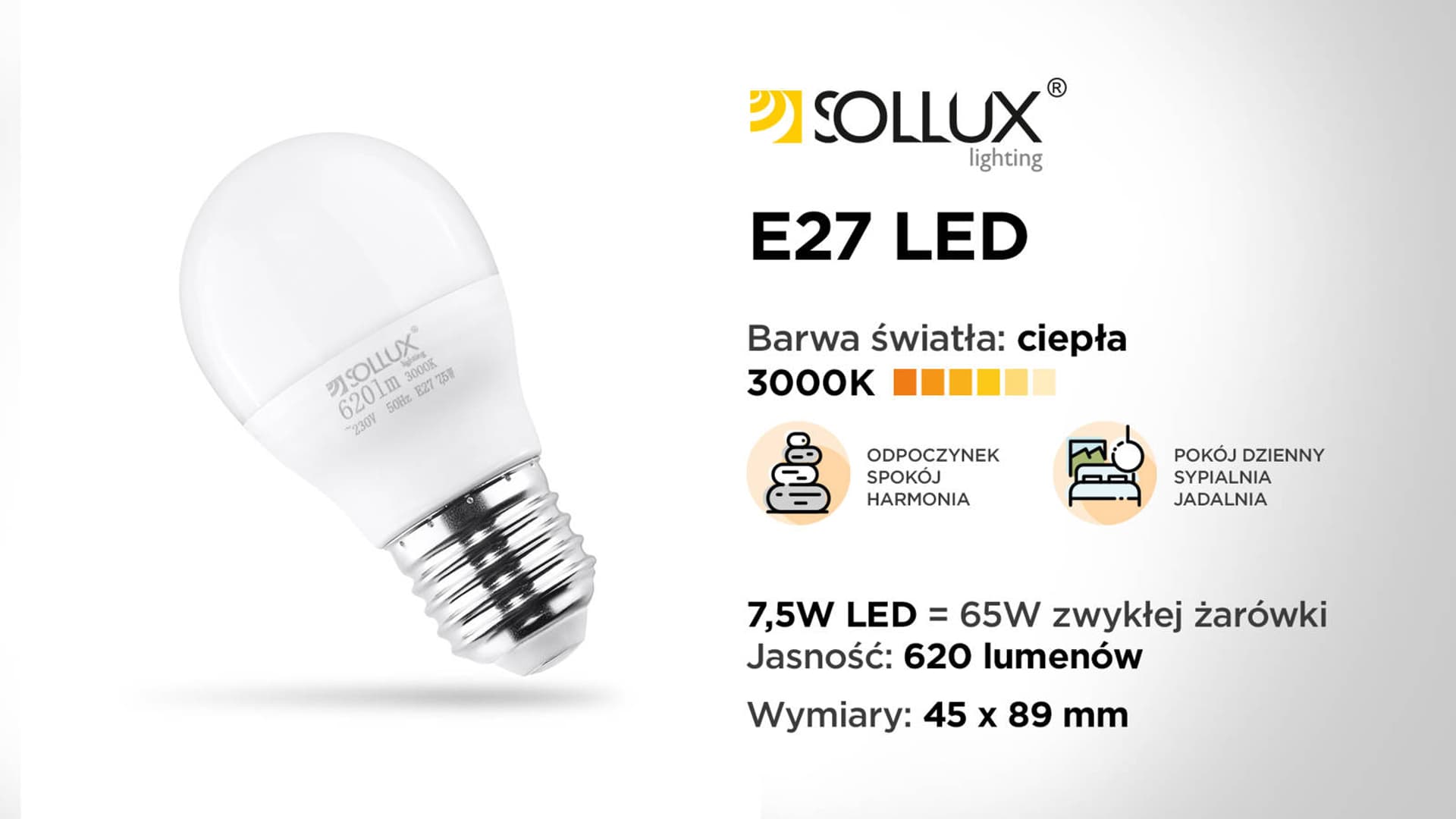 

Żarówka LED E27 3000K 7,5W 620lm