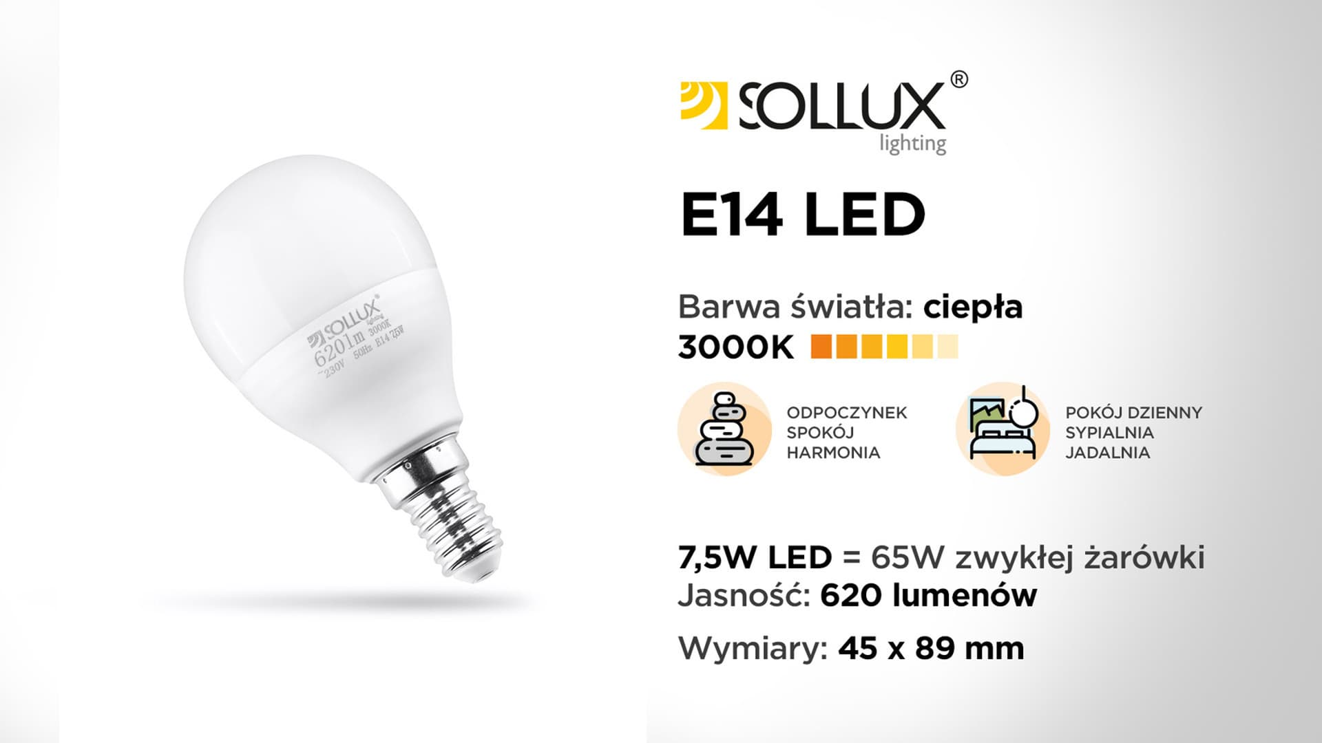 

Żarówka LED E14 3000K 7,5W 620lm