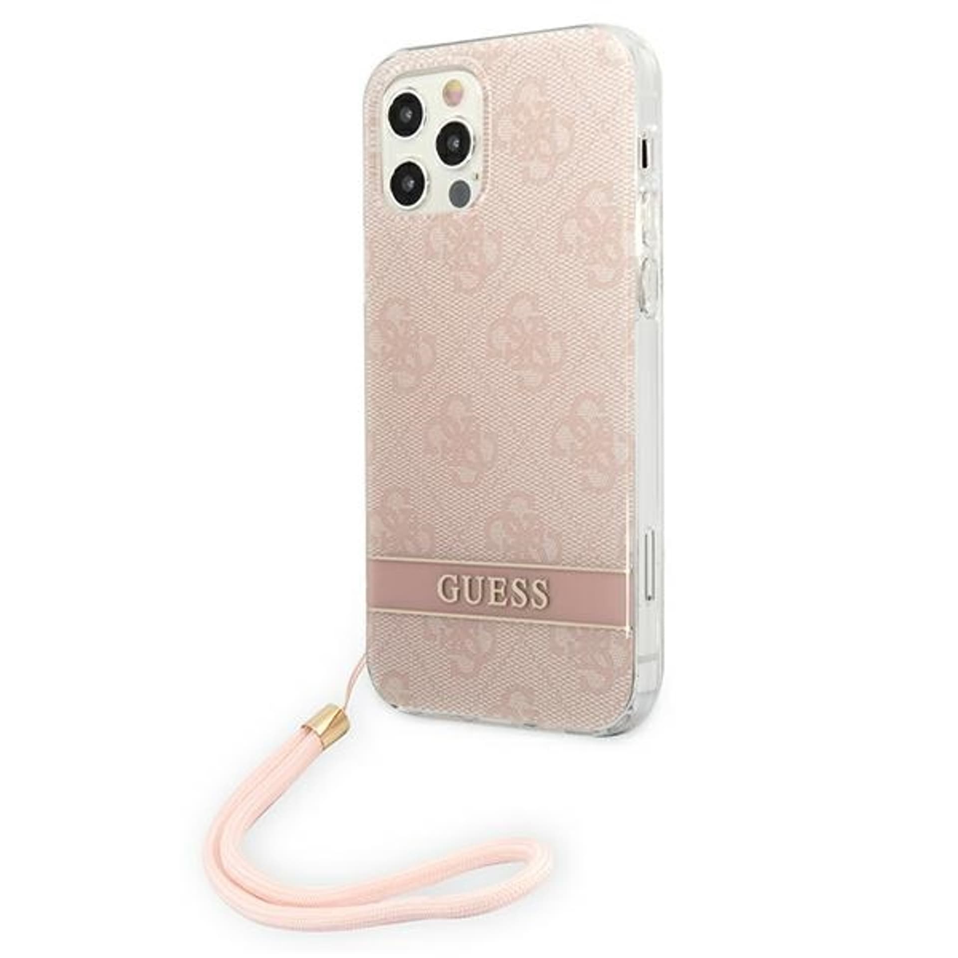 

Guess 4G Print Cord - Etui ze smyczką iPhone 12 Pro / iPhone 12 (Pink)