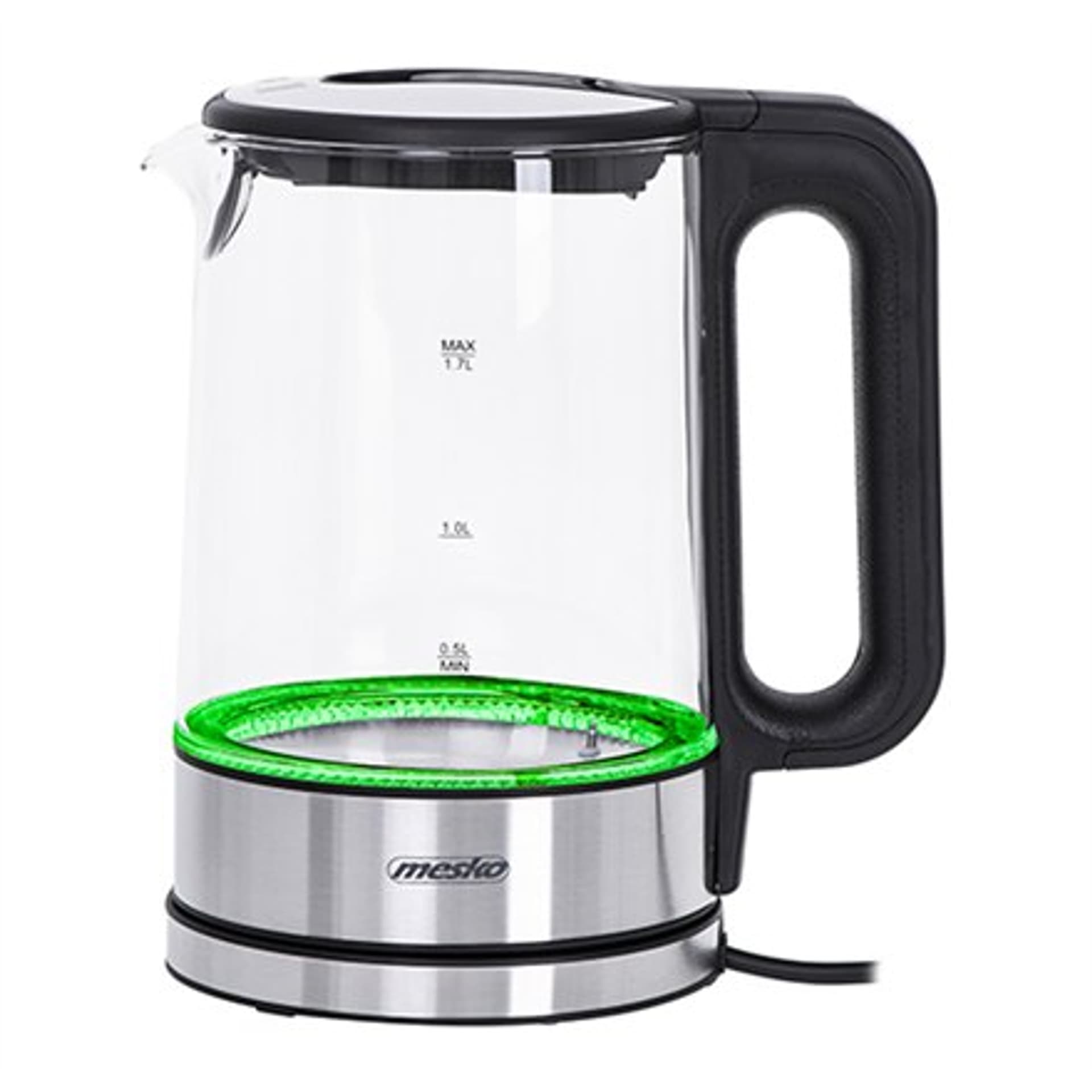 

Mesko Kettle MS 1301b Electric, 1850 W, 1.7 L, Glass/Stainless steel, 360° rotational base, Black