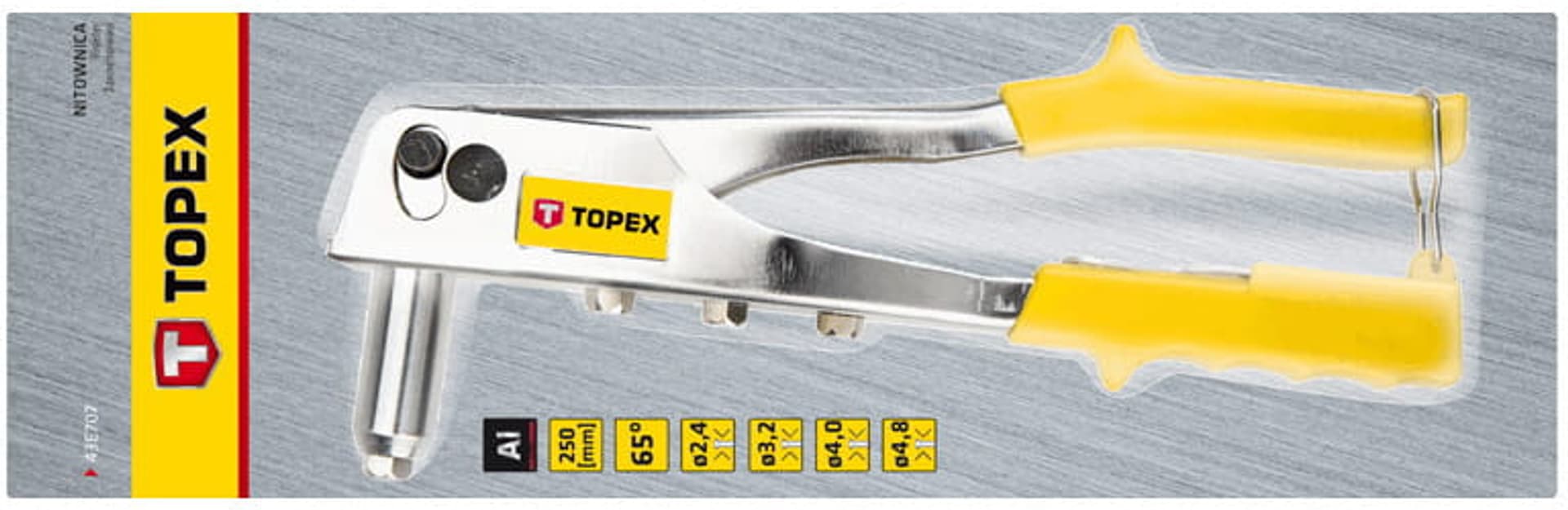 

Nitownica nitów 2.4, 3.2, 4.0, 4.8 mm Topex 43E707