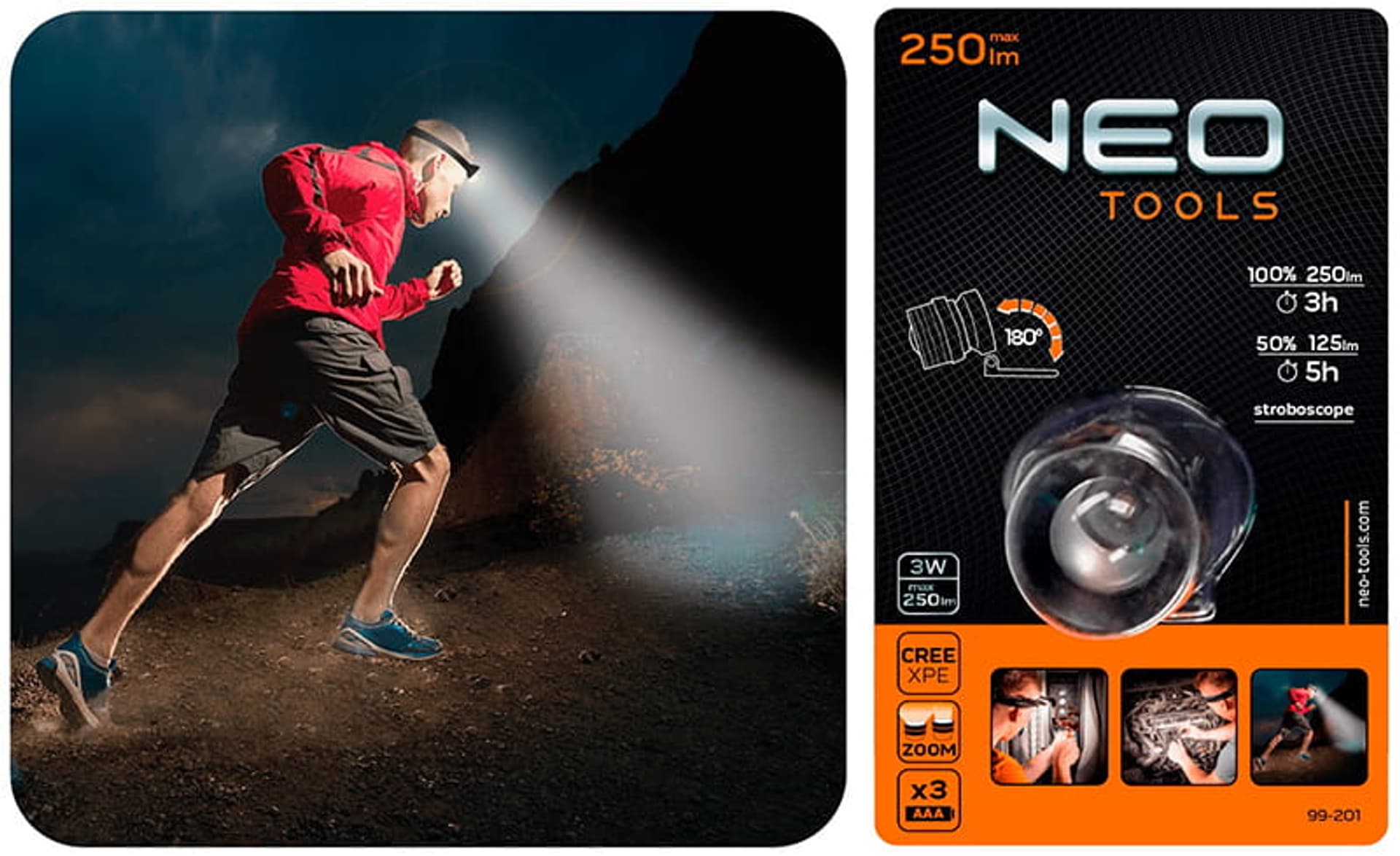 

Latarka czołowa 250lm! Neo Tools 99-201