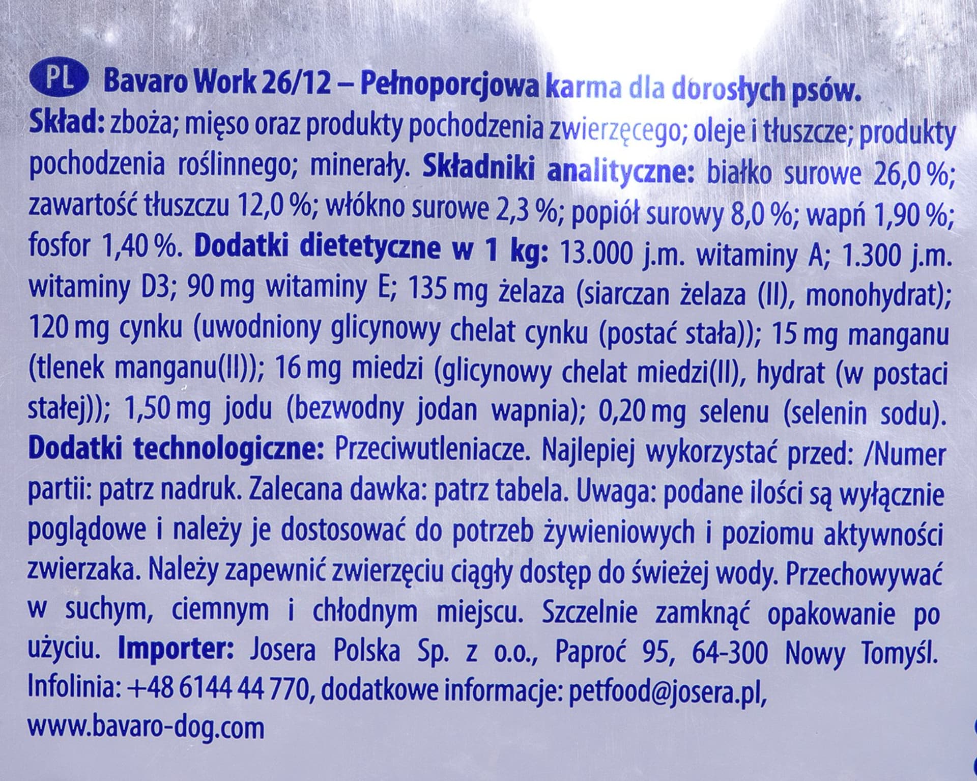 

Josera Bavaro Work Adult 26/12 - karma dla psów aktywnych - 18kg