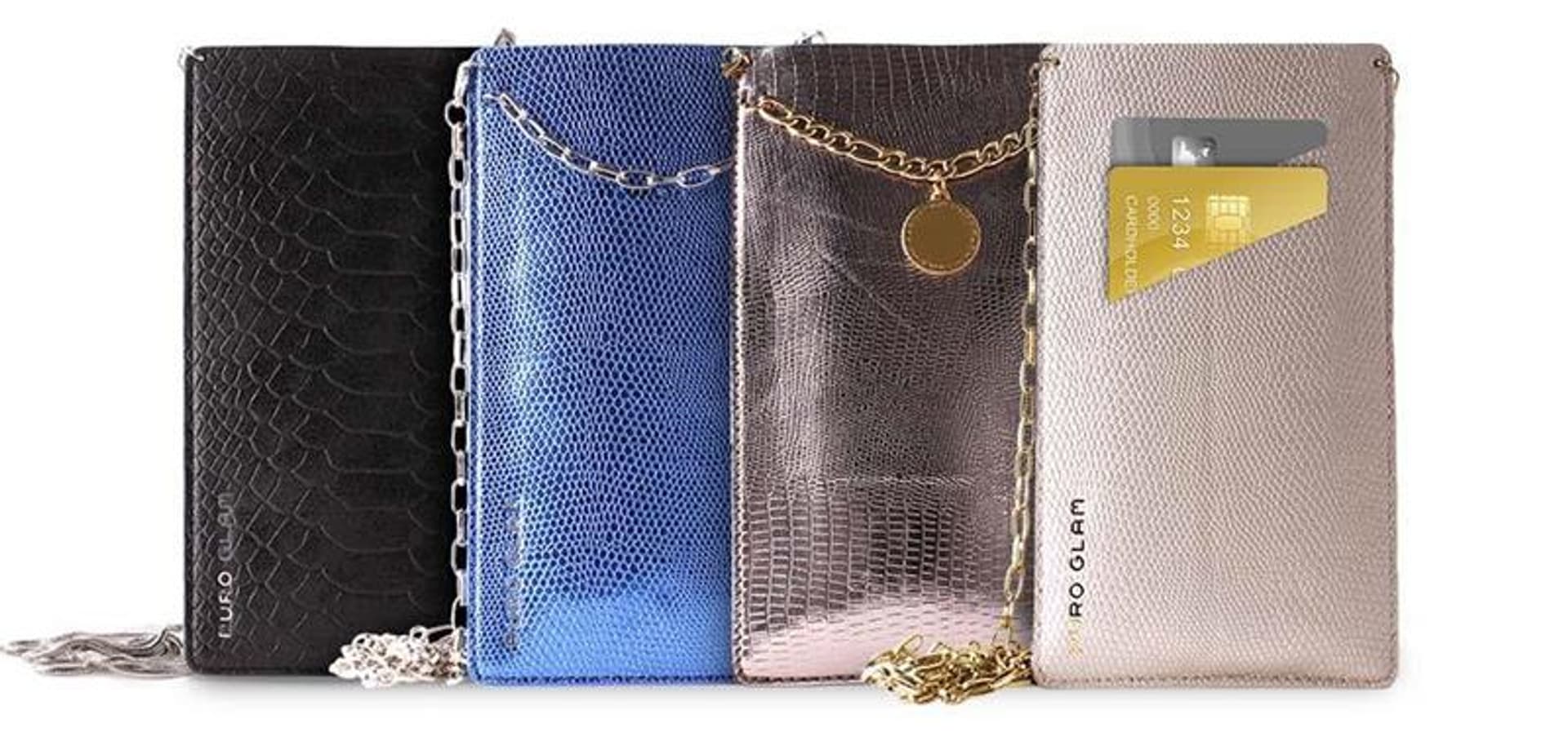 

PURO GLAM Chain - Etui uniwersalne do smartfonów z 2 kieszeniami na karty w/gold chain XL (brązowy)