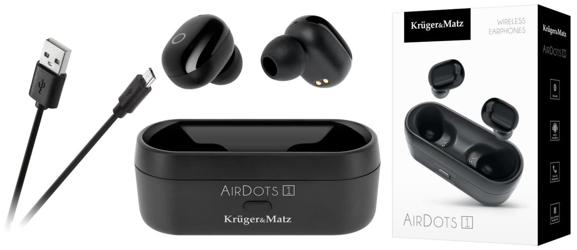 

Bezprzewodowe słuchawki douszne Kruger&Matz Bluetooth 5.0 Air Dots 1