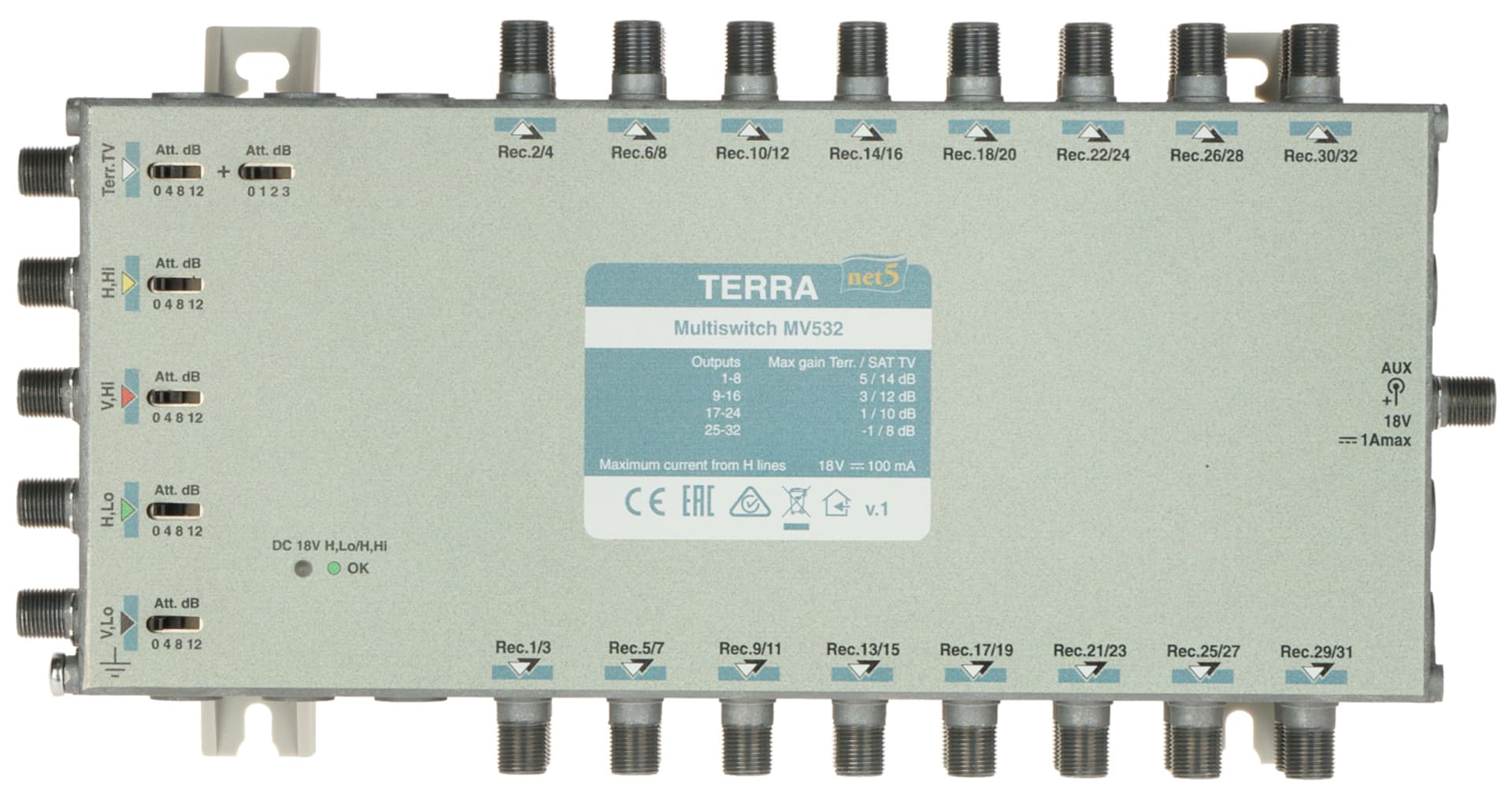 

MULTISWITCH MV-532 5 WEJŚĆ/32 WYJŚCIA TERRA