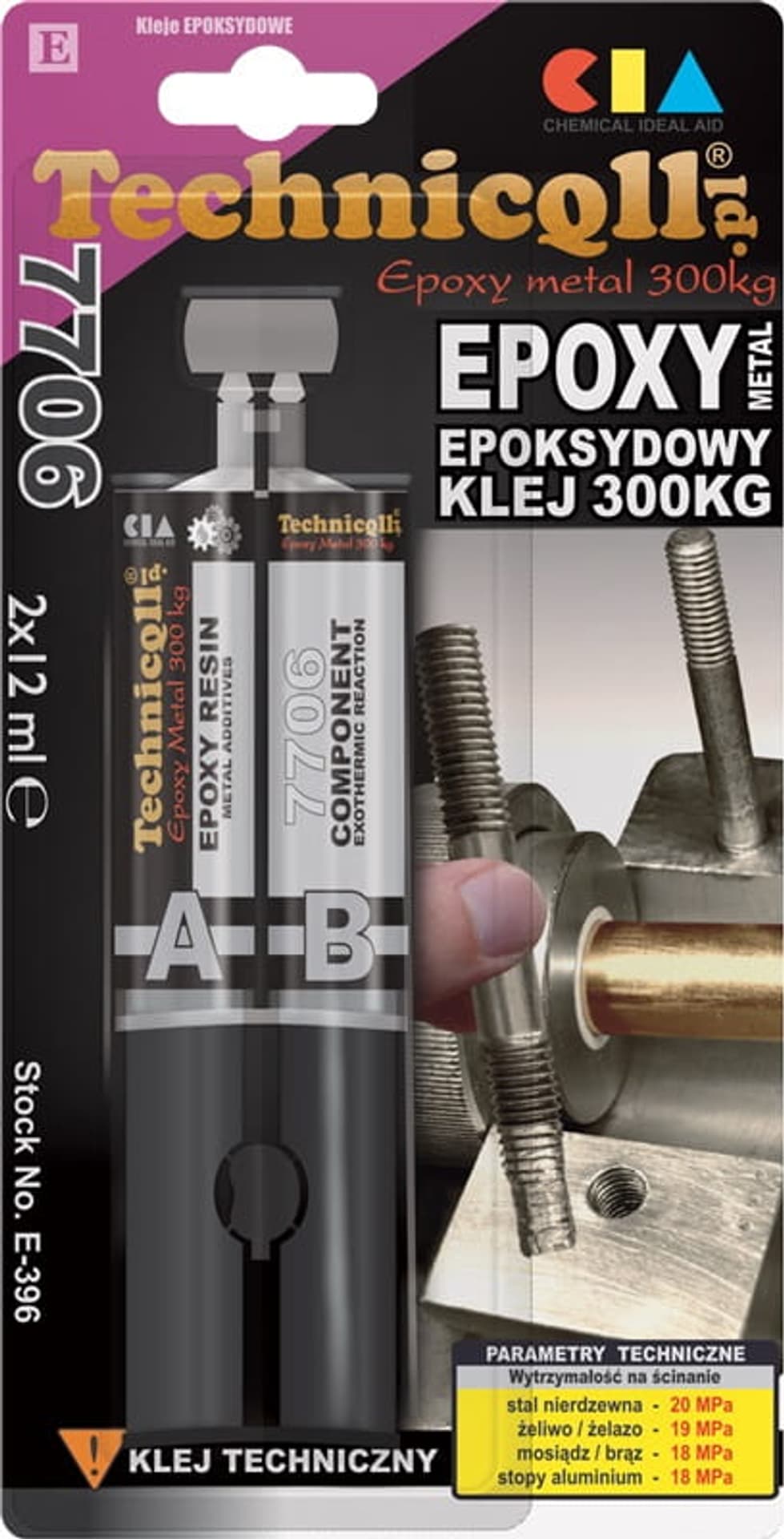 

Klej metalowy 300kg epoksydowy 2x 12ml E-396