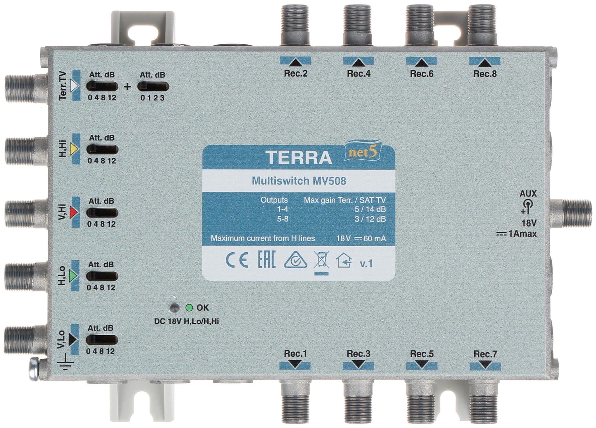 

MULTISWITCH MV-508 5 WEJŚĆ / 8 WYJŚĆ TERRA