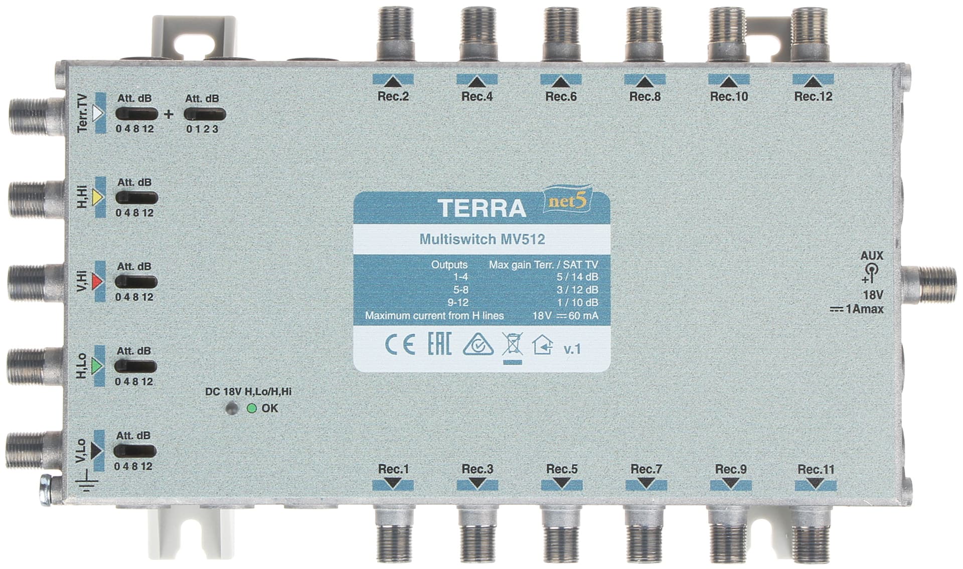 

MULTISWITCH MV-512 5 WEJŚĆ / 12 WYJŚĆ TERRA