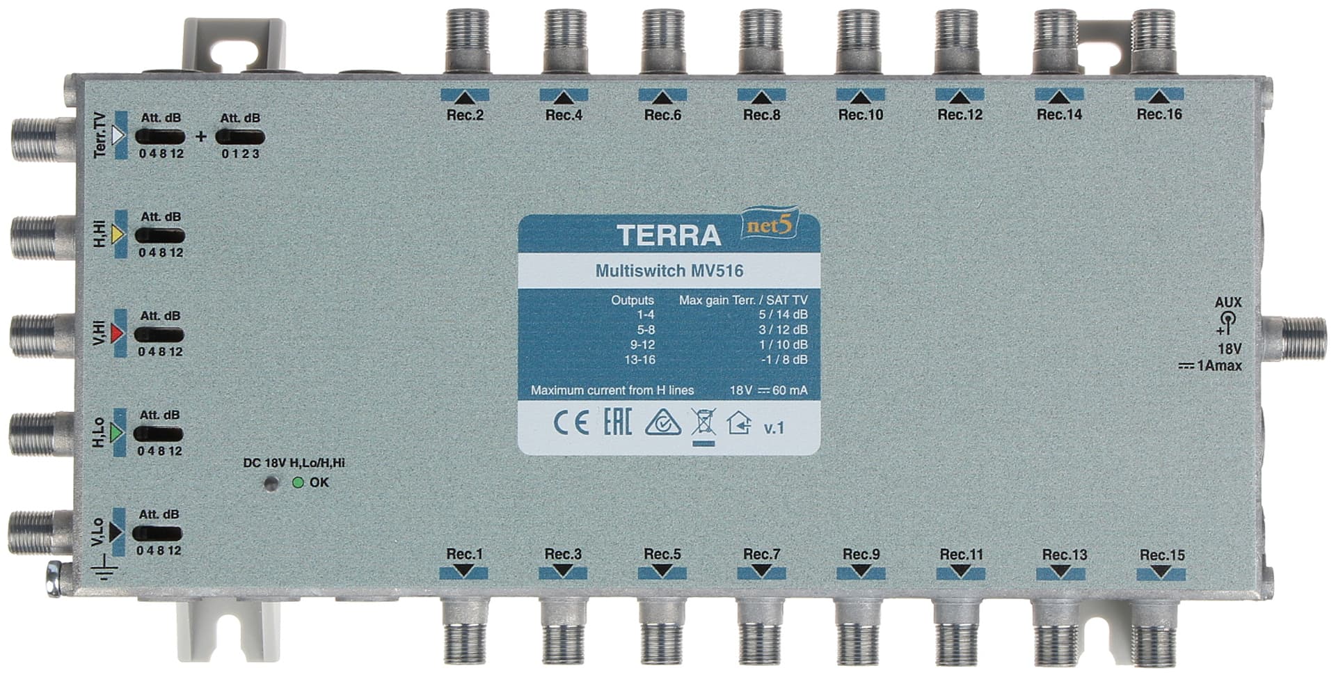 

MULTISWITCH MV-516 5 WEJŚĆ/16 WYJŚĆ TERRA