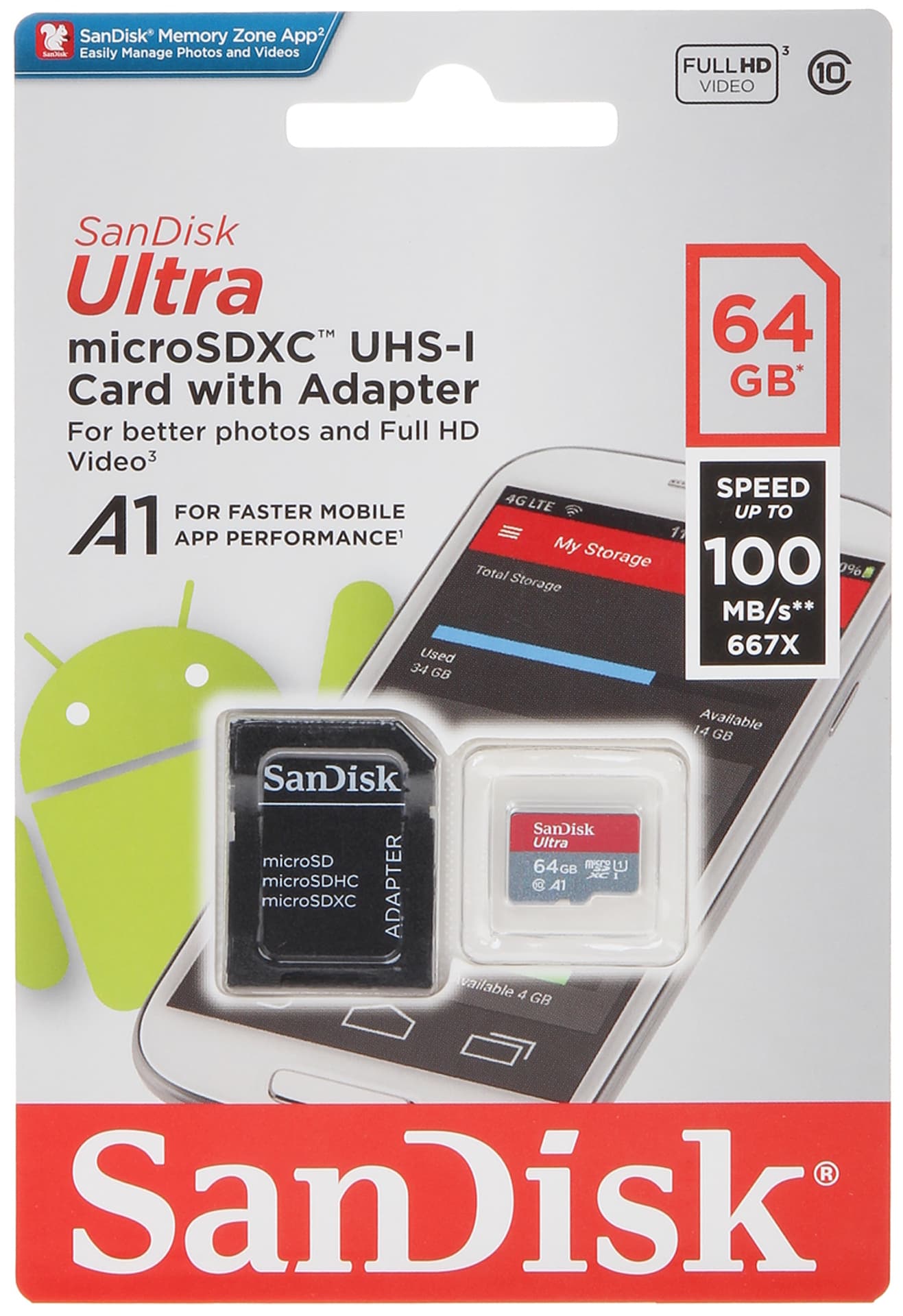 

KARTA PAMIĘCI SD-MICRO-10/64-SAND microSD UHS-I, SDXC 64 GB SANDISK