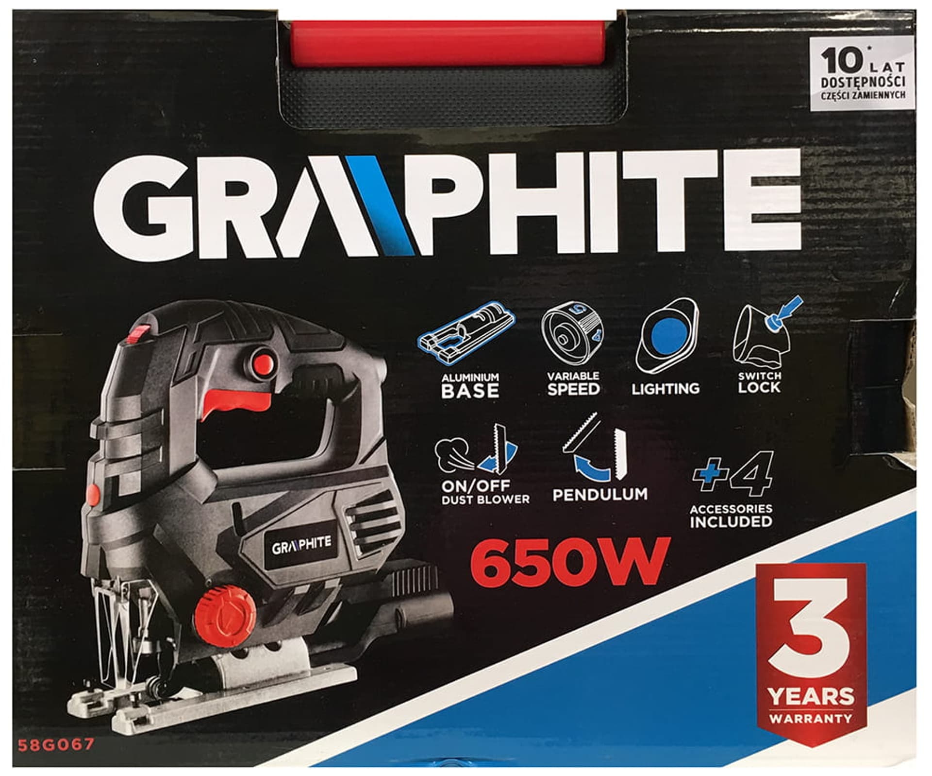 

Wyrzynarka 650W Graphite ilość suwów 0-3100 min 58G067