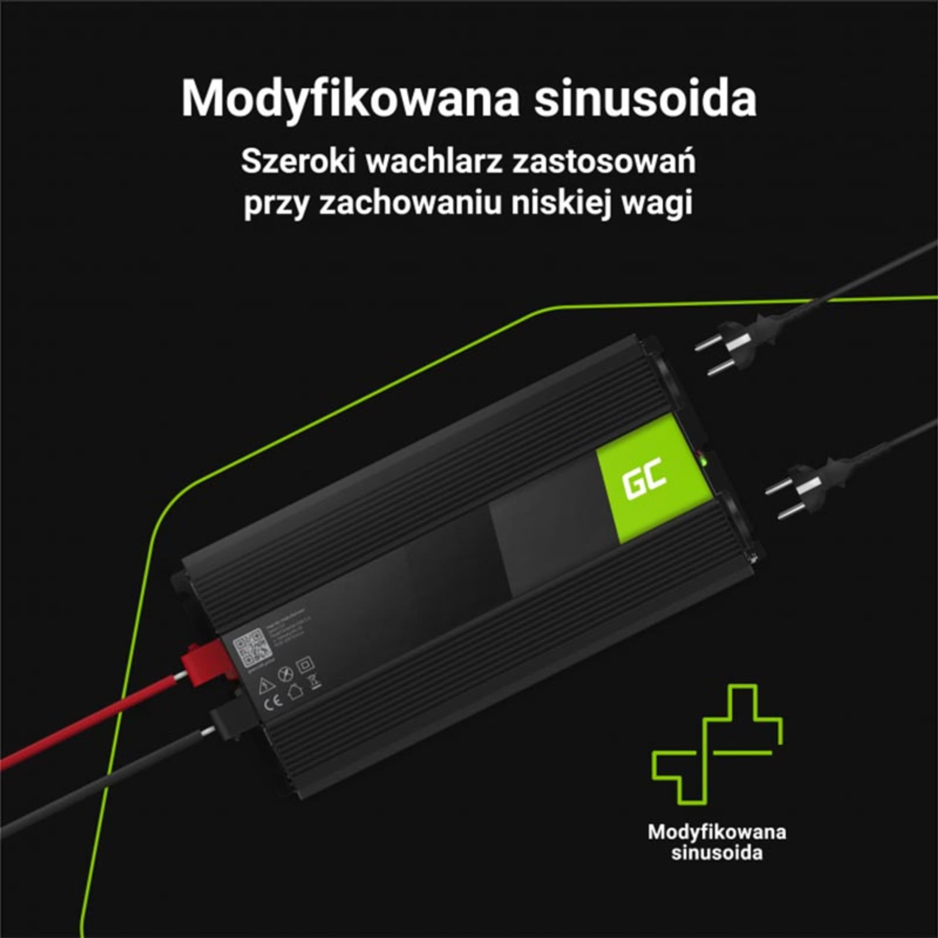

Green Cell - Przetwornica napięcia Inwerter 12V na 230V 1500W/3000W Modyfikowana sinusoida