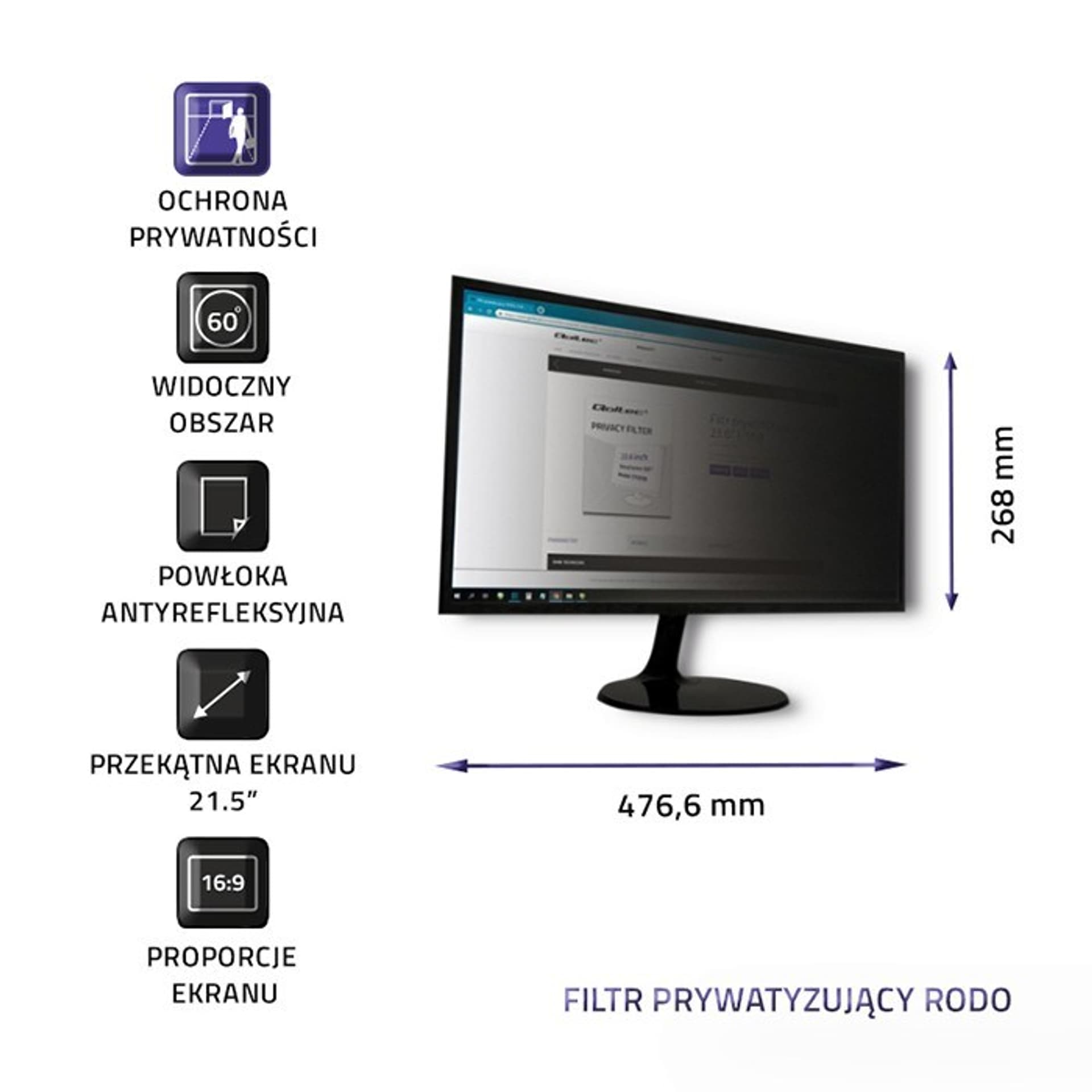 

Qoltec Filtr prywatyzujący RODO 21.5" | 16:9 (0NC)