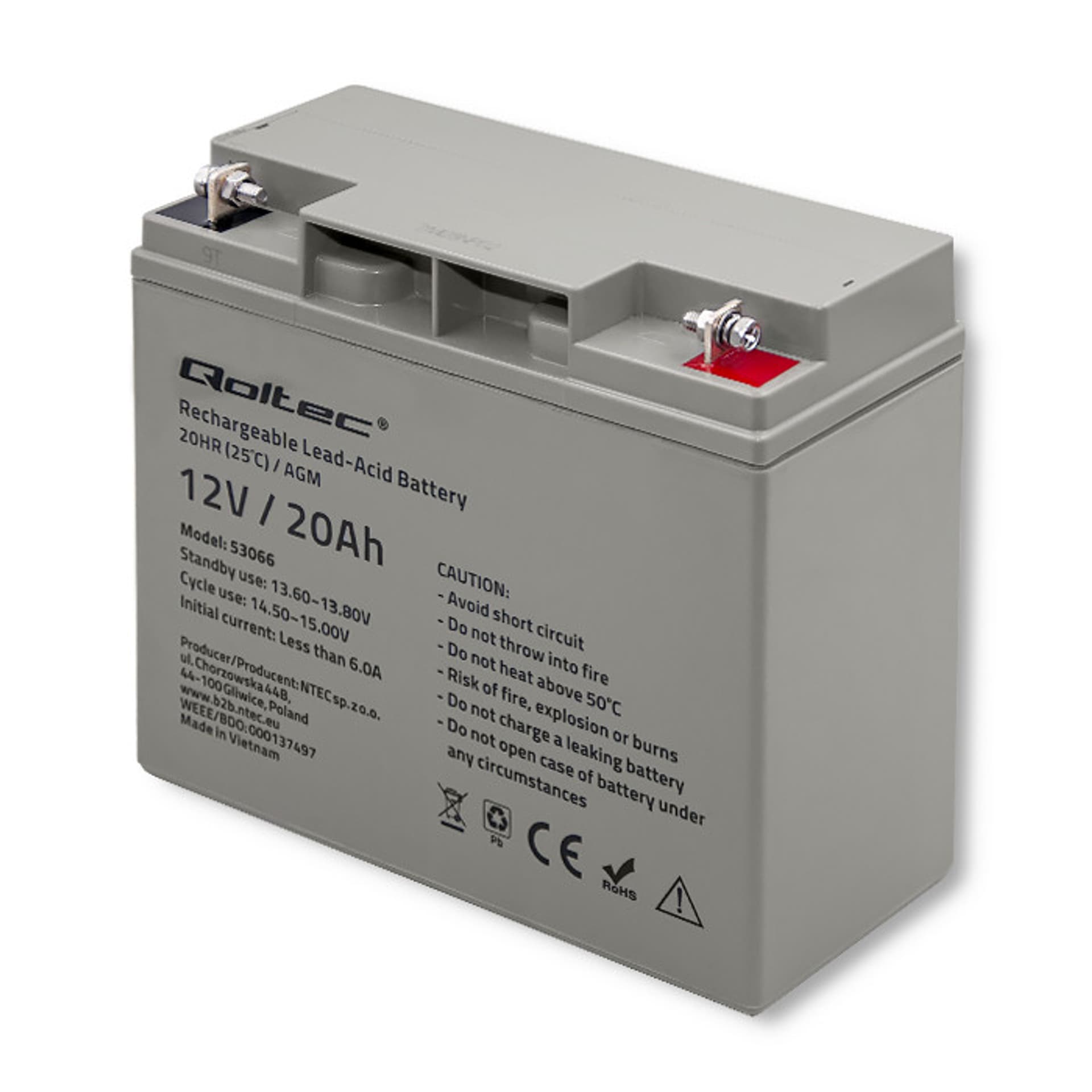 

Qoltec Akumulator AGM | 12V | 20Ah | max. 300A (0NC)