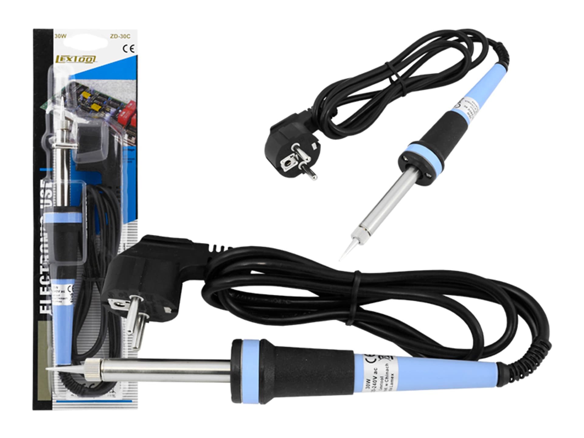 

1 szt. Lutownica 30 W, niebieska, Lextool, CE + ROHS.