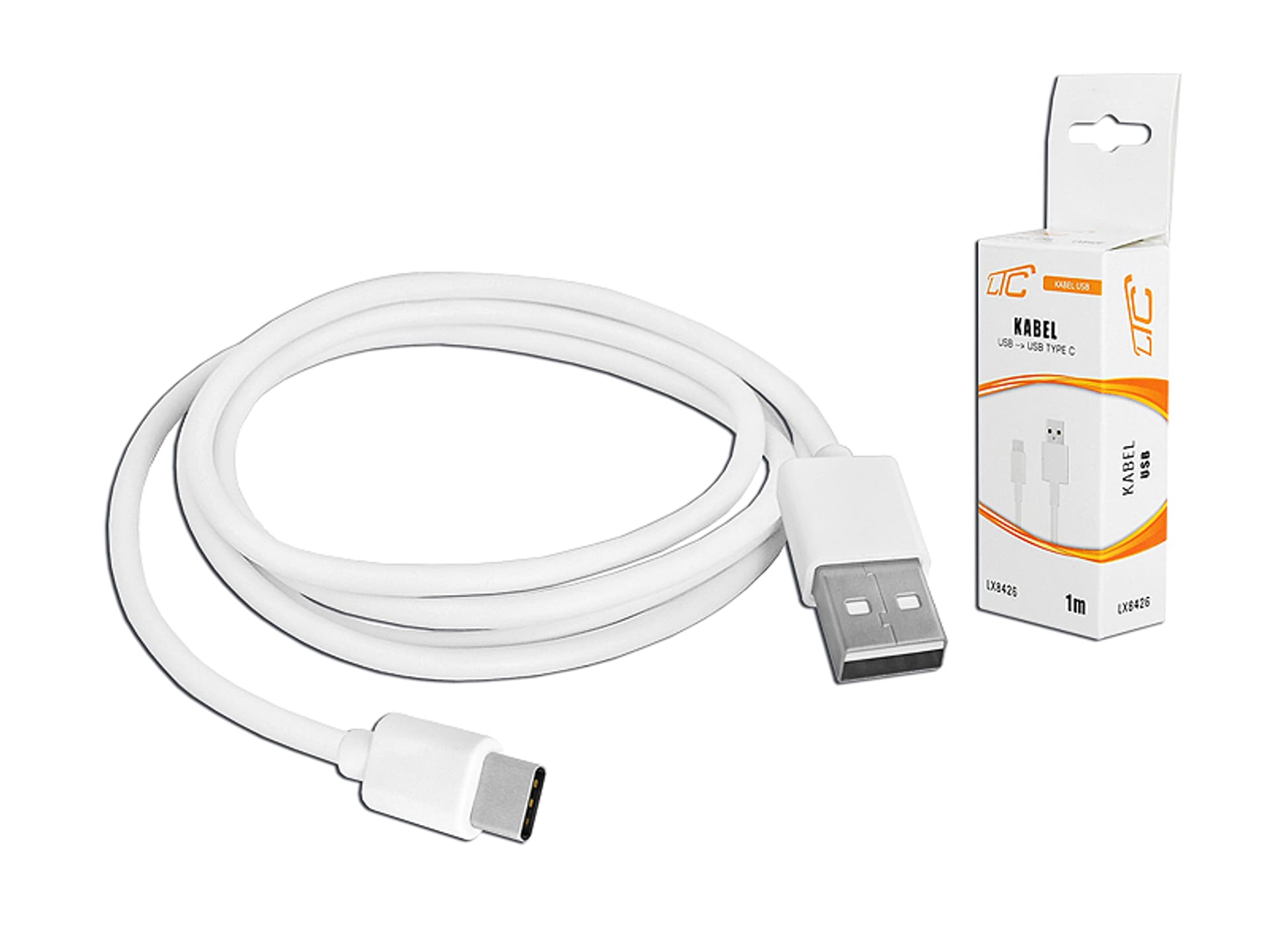 

1 szt. PS Kabel USB -USB Type-C 1m, biały, HQ.