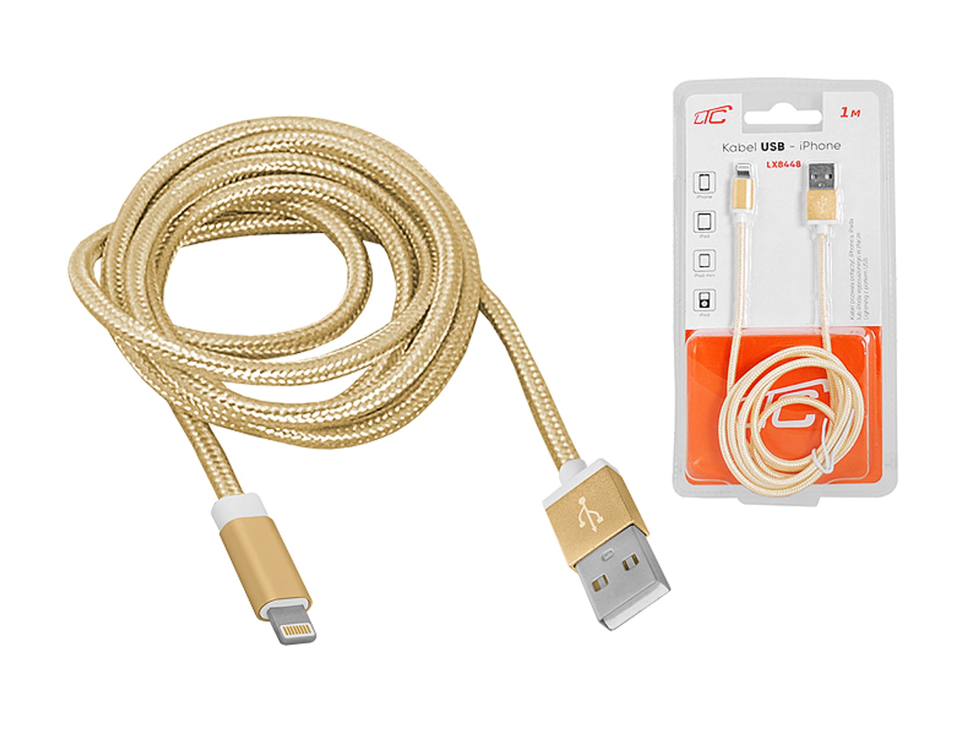 

1 szt. PS Kabel USB -Iphone, 1m, złoty.