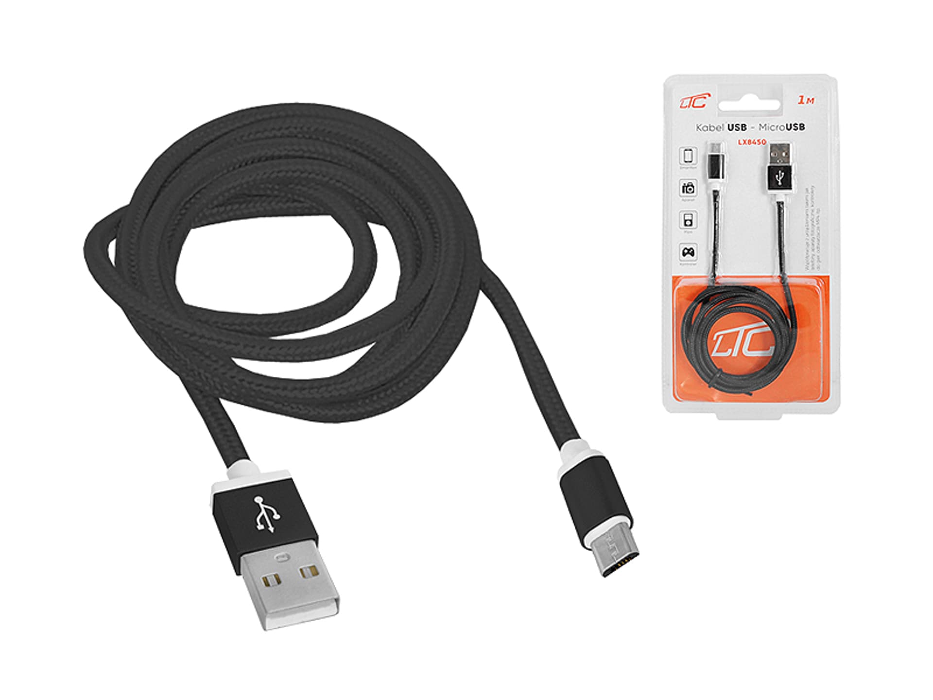 

1 szt. PS Kabel USB -microUSB, 1m, czarny.