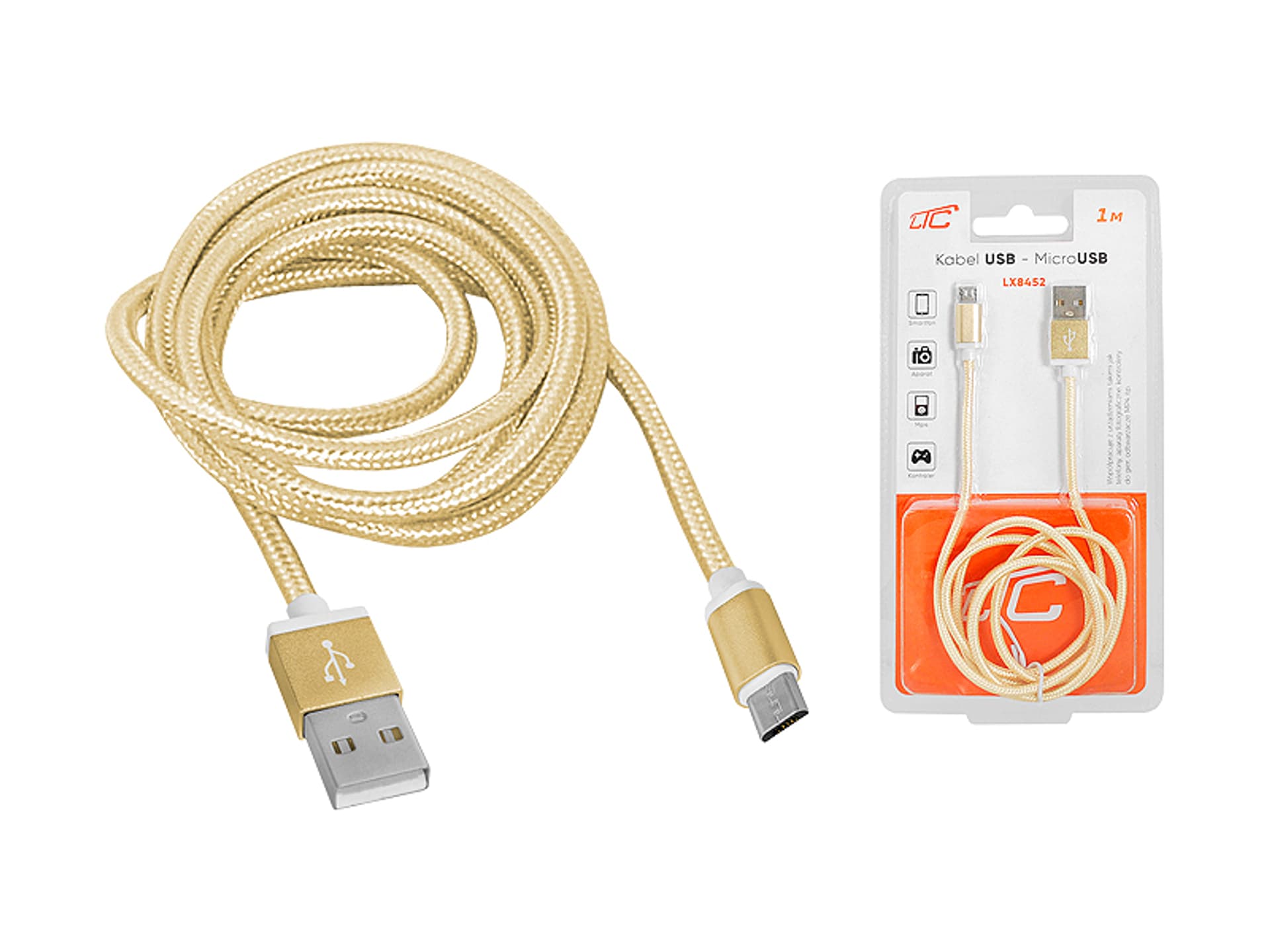 

1 szt. PS Kabel USB -microUSB, 1m, złoty.