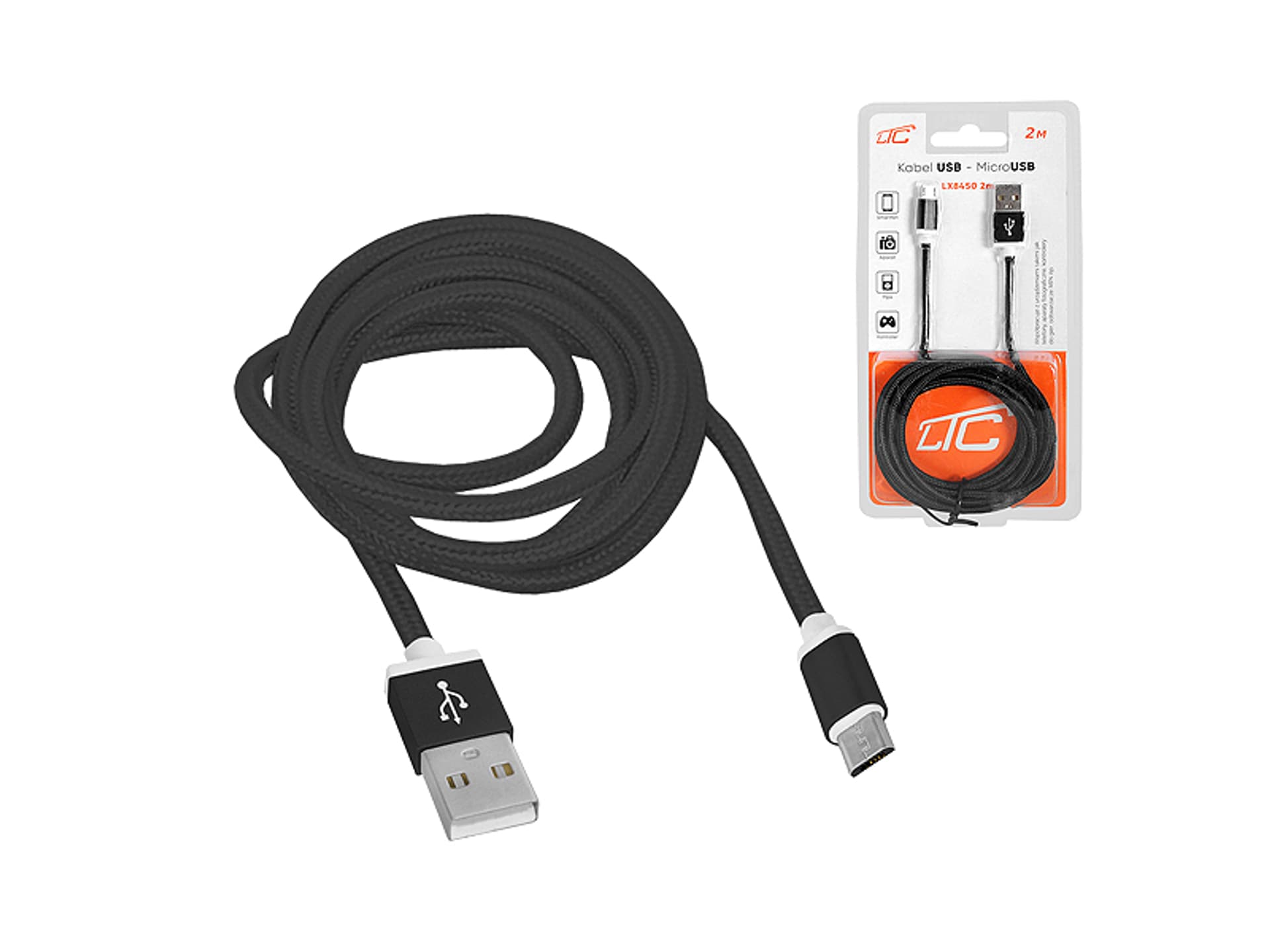 

PS Kabel USB -microUSB 2m, czarny. (1LM)