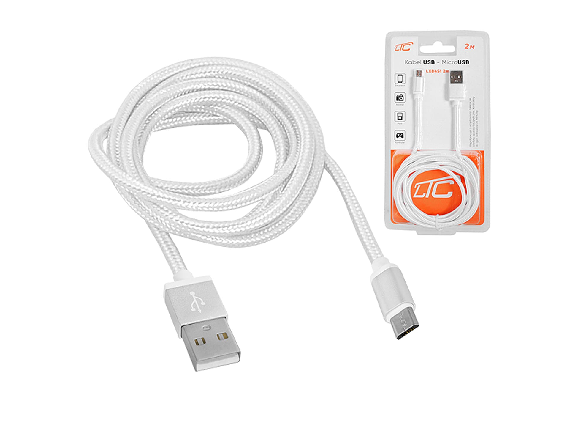 

PS Kabel USB -microUSB 2m, biały. (1LM)