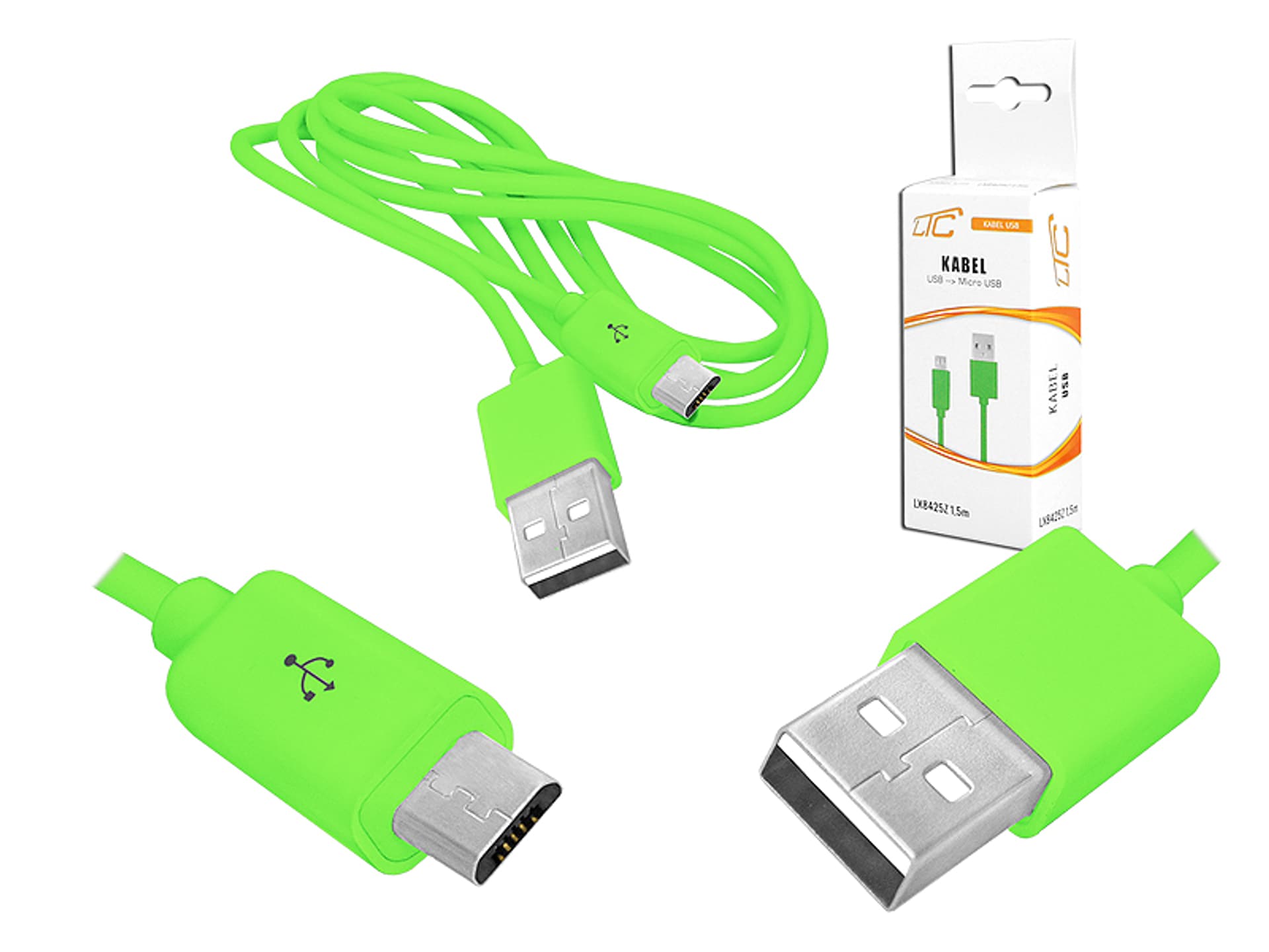 

PS Kabel USB-micro USB 1,5m, zielony, HQ. (1LM)