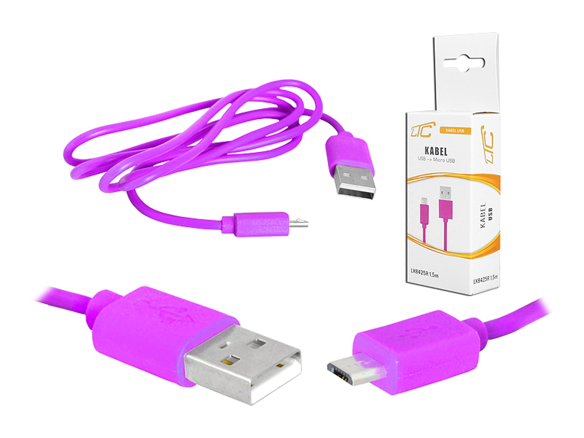 

PS Kabel USB-micro USB 1,5m, różowy, HQ. (1LM)