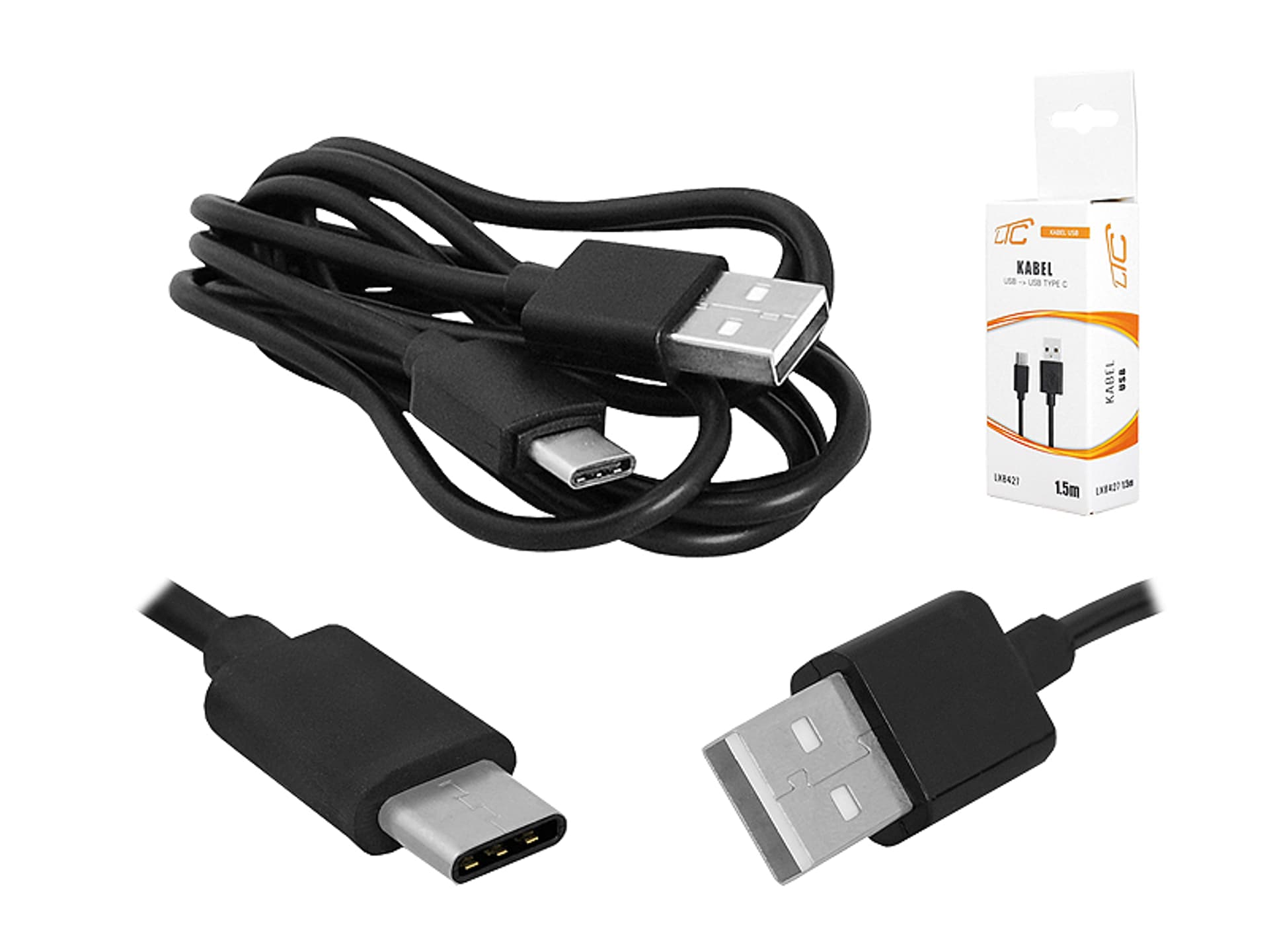 

PS Kabel HQ USB -USB Type-C 1,5m czarny. (1LM)