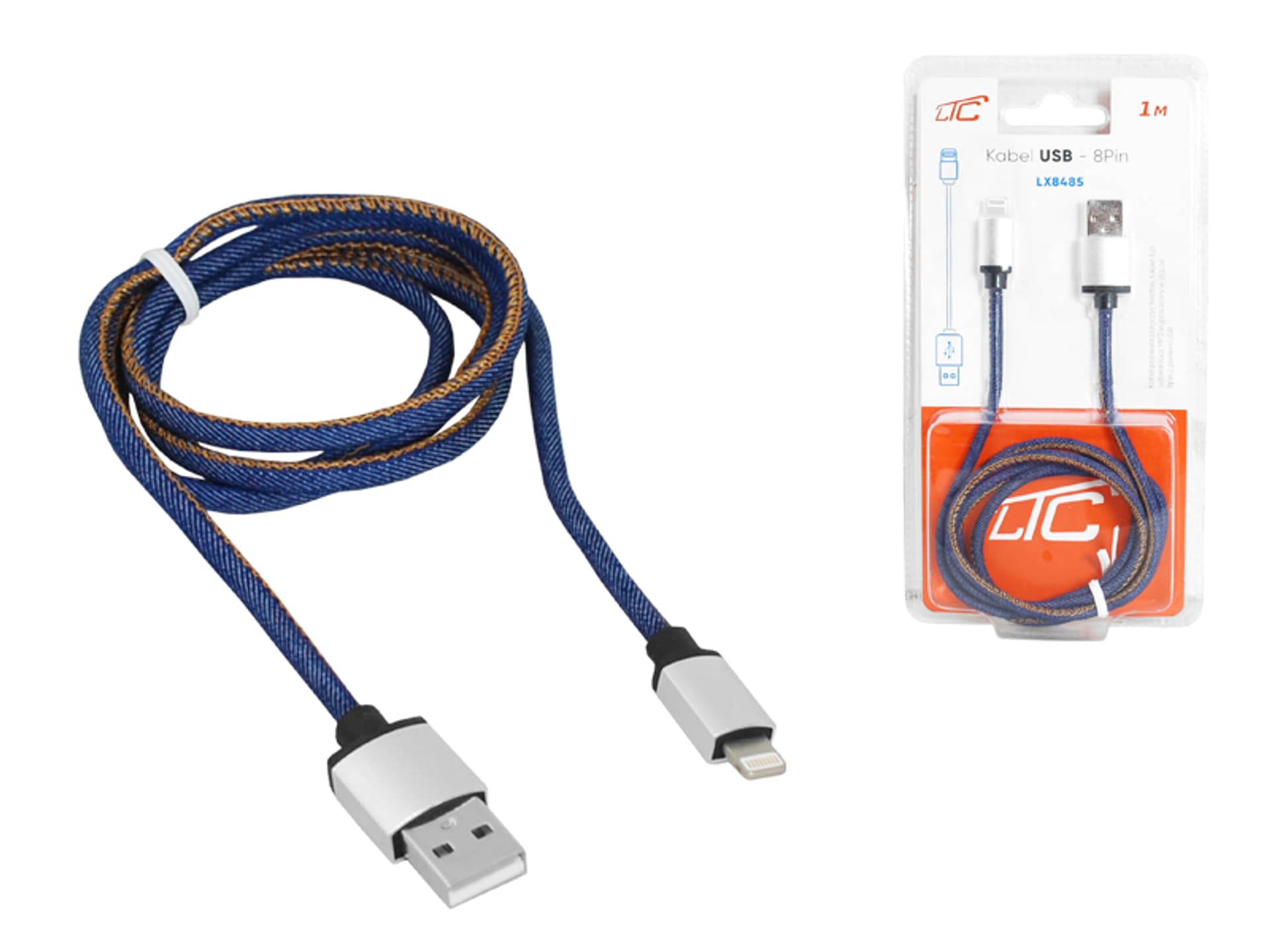 

1 szt. PS Kabel USB-Iphone, 1m, jeans.
