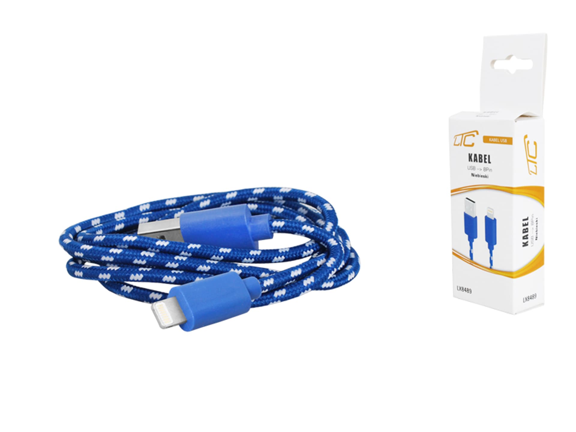 

1 szt. PS Kabel USB-Iphone, 1m, niebieski.
