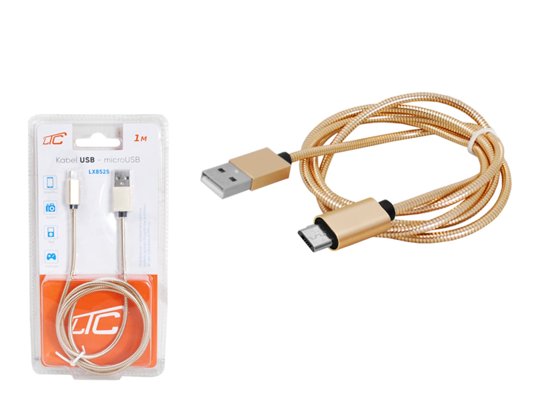 

1 szt. PS Kabel USB-microUSB 1m, złoty.